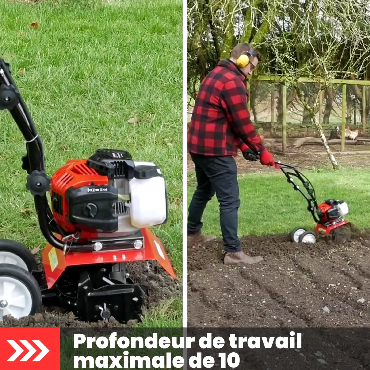 BU-KO 52CC Moteur de motoculteur à Essence de Jardin 3HP 2 Temps cultivateur de Sol à Gazon Rotovator Moteur léger Compact Puissant poignées sûres 1 Ans de Garantie