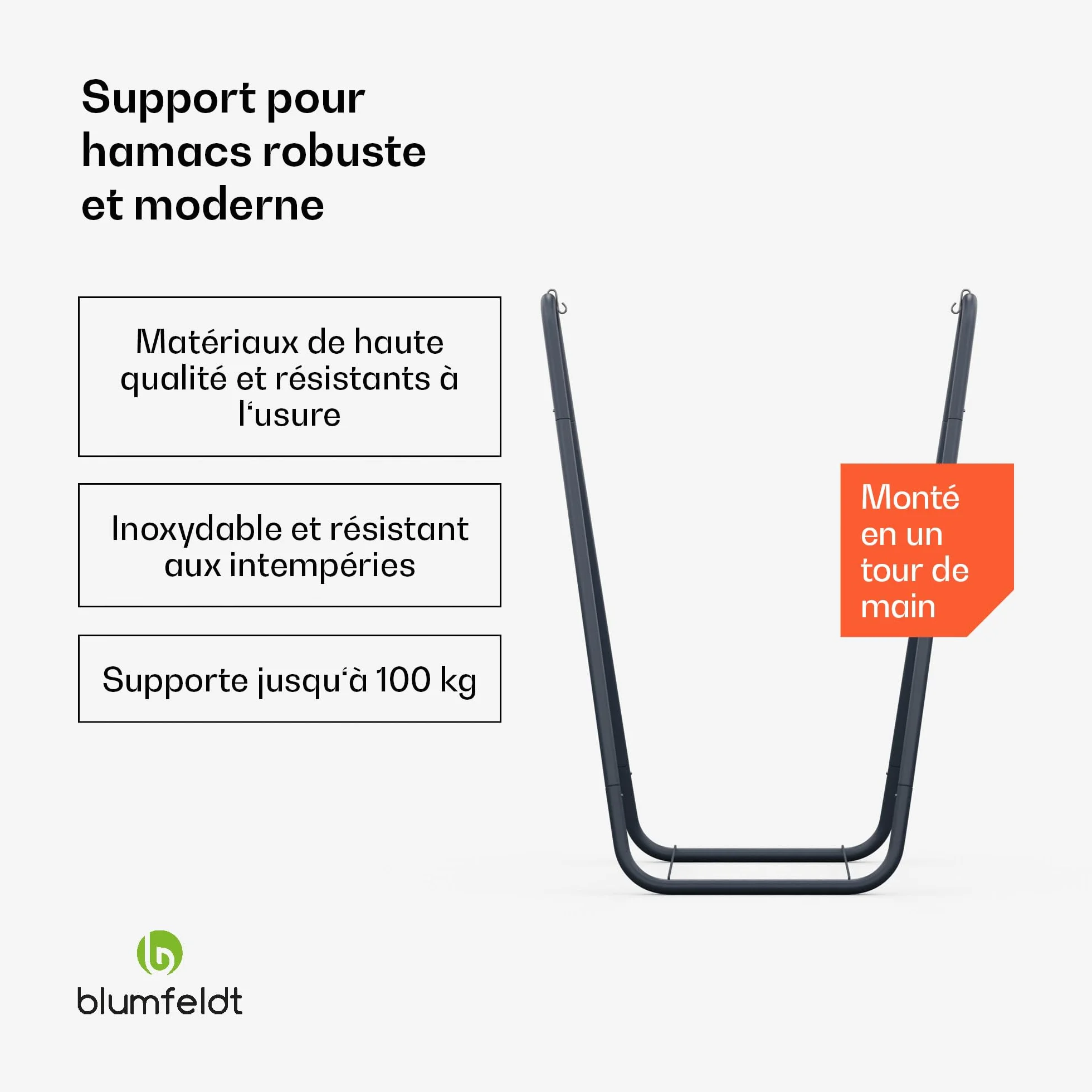 Blumfeldt Support de hamac transat Jardin extérieur Acier Enduit antirouille 160 kg