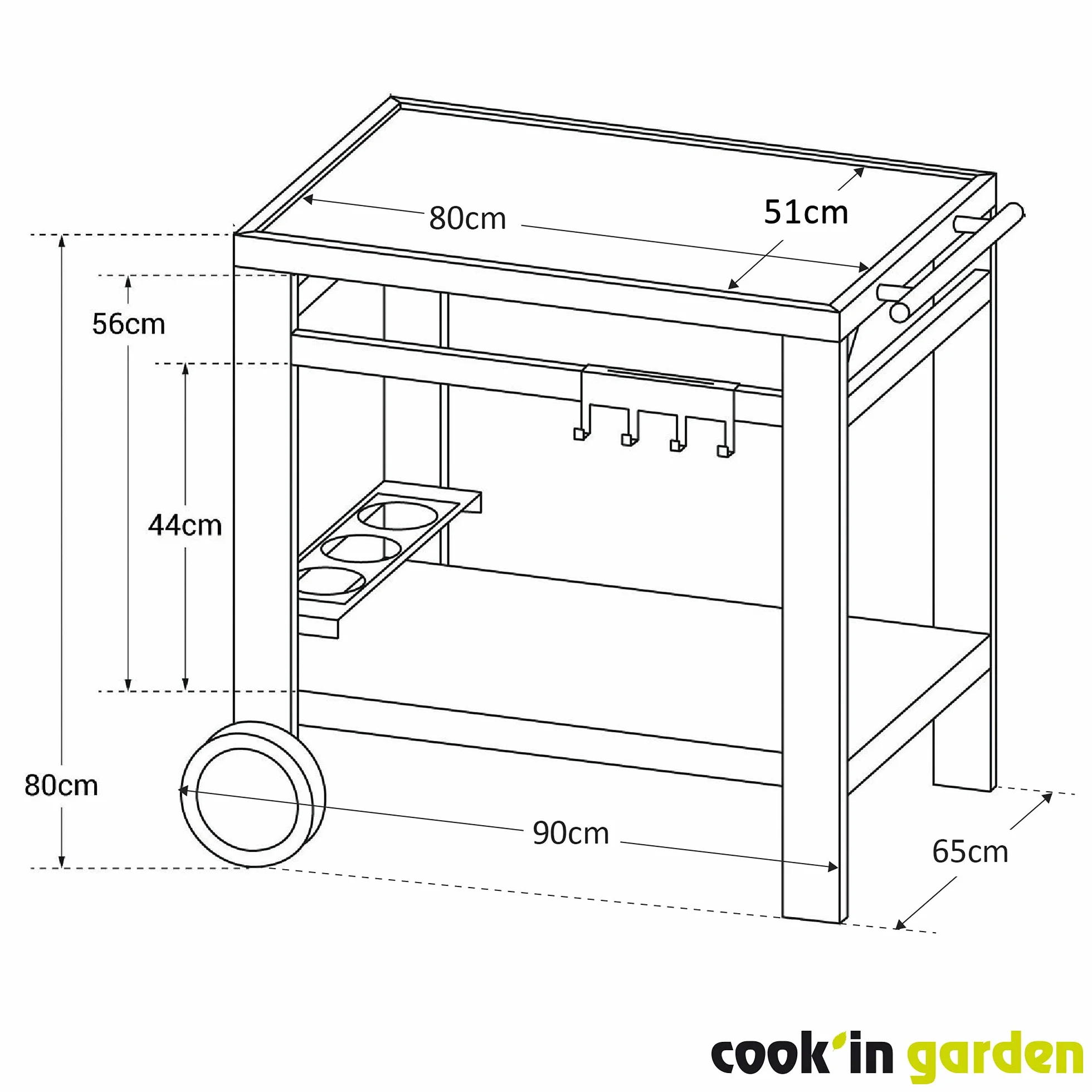 Cook’in Garden Desserte de Jardin Media M Chariot Plan de Travail Meuble Roulettes Cuisine Extérieure Barbecue Plancha