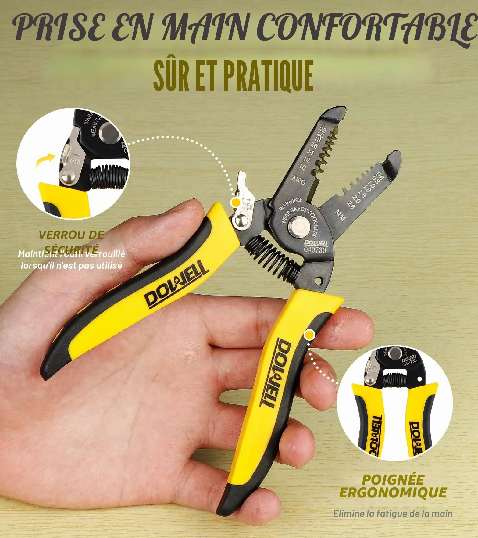 DOWELL Pince à dénuder multifonction 10-22 AWG