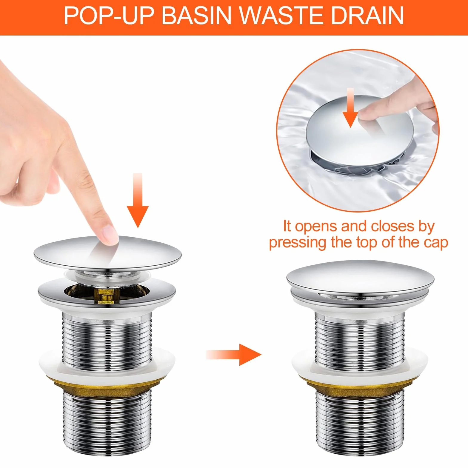 Bonde de Lavabo Acier Inoxydable Pop-up Clic Clac sans Trop-Plein Argent