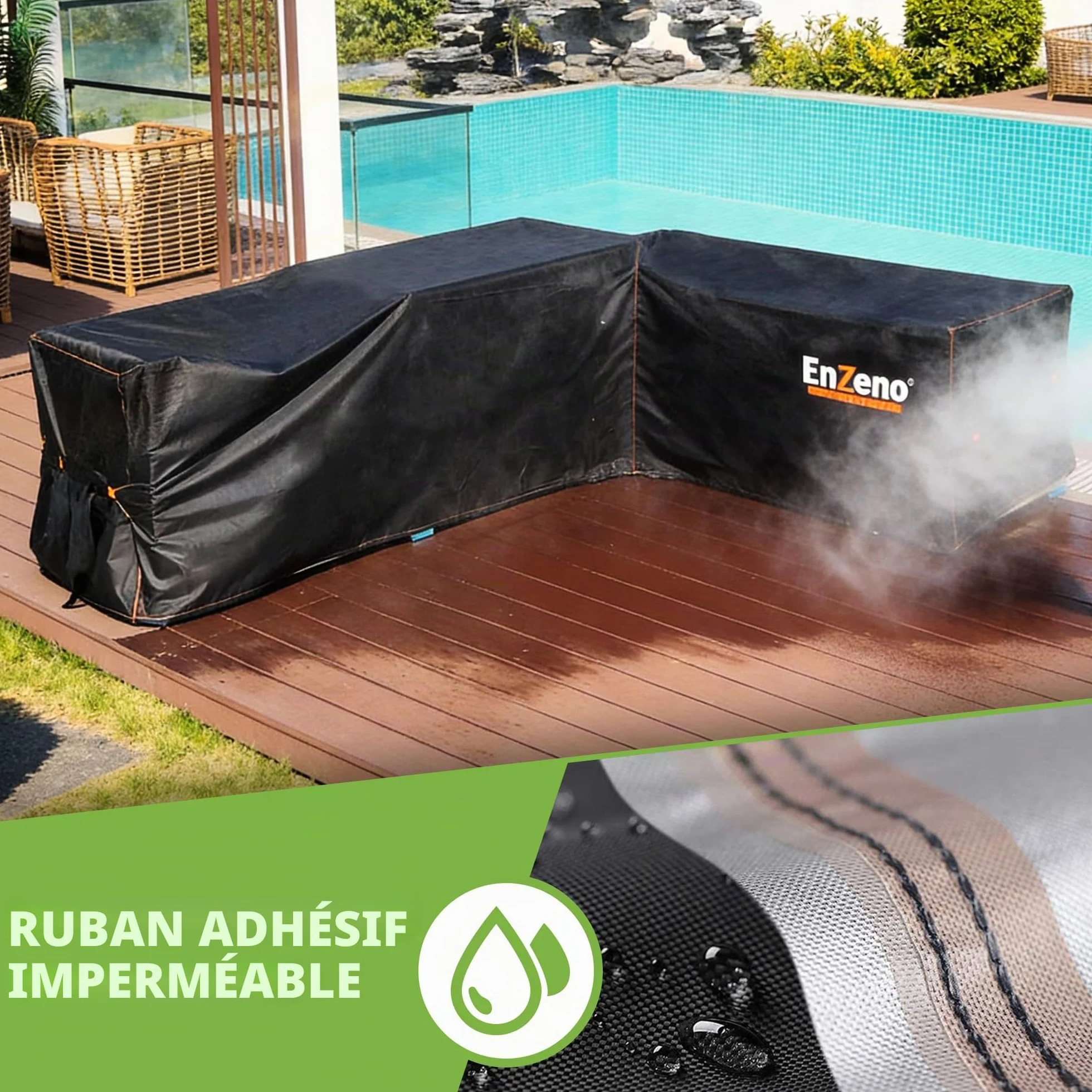 Enzeno Housse Protection Meubles Jardin Imperméable Coupe-Vent Canapé Angle Extérieur 255x255x87cm