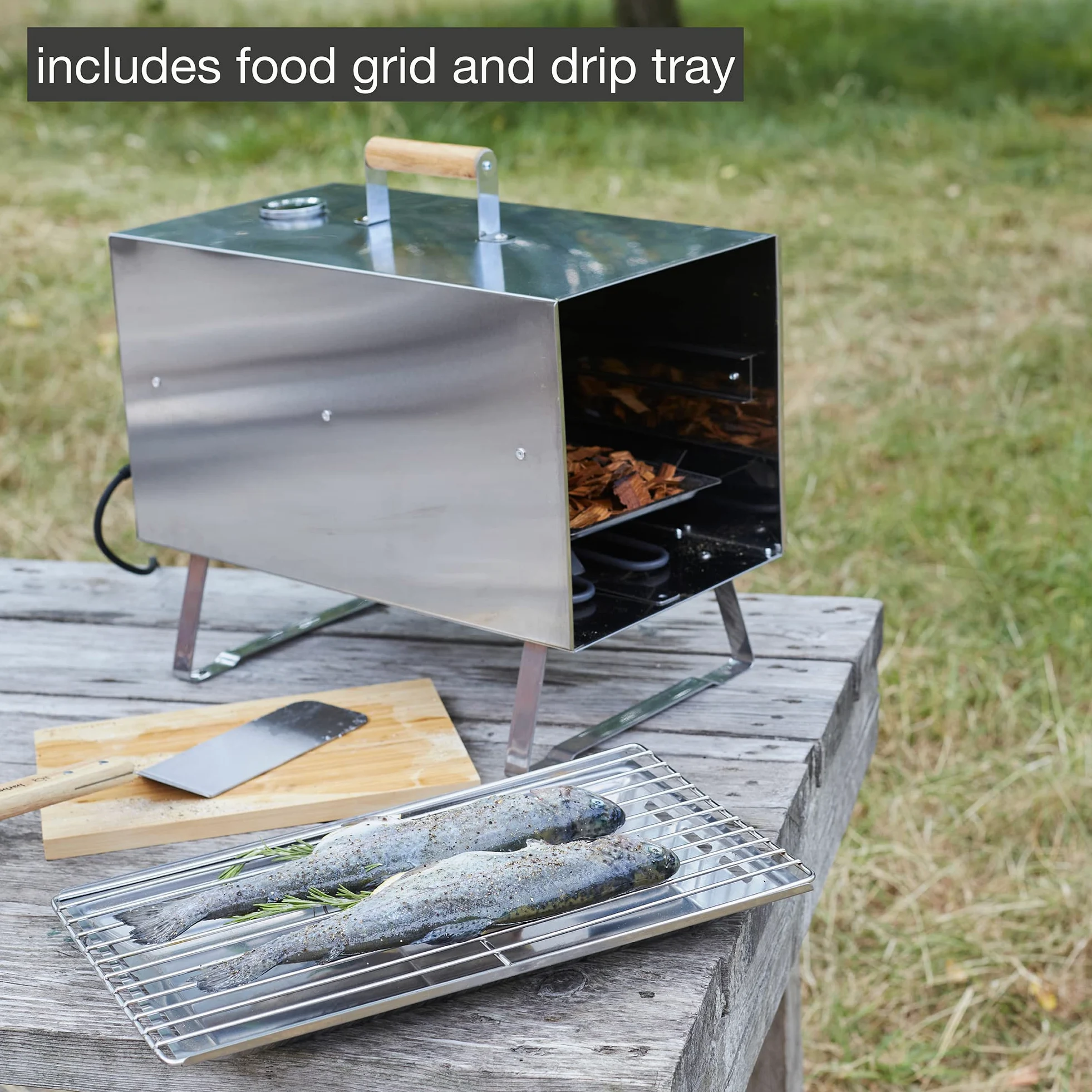 Barbecook fumoir électrique Otto en inox pour fumage à chaud, barbecue fumoir, 26x26x47cm