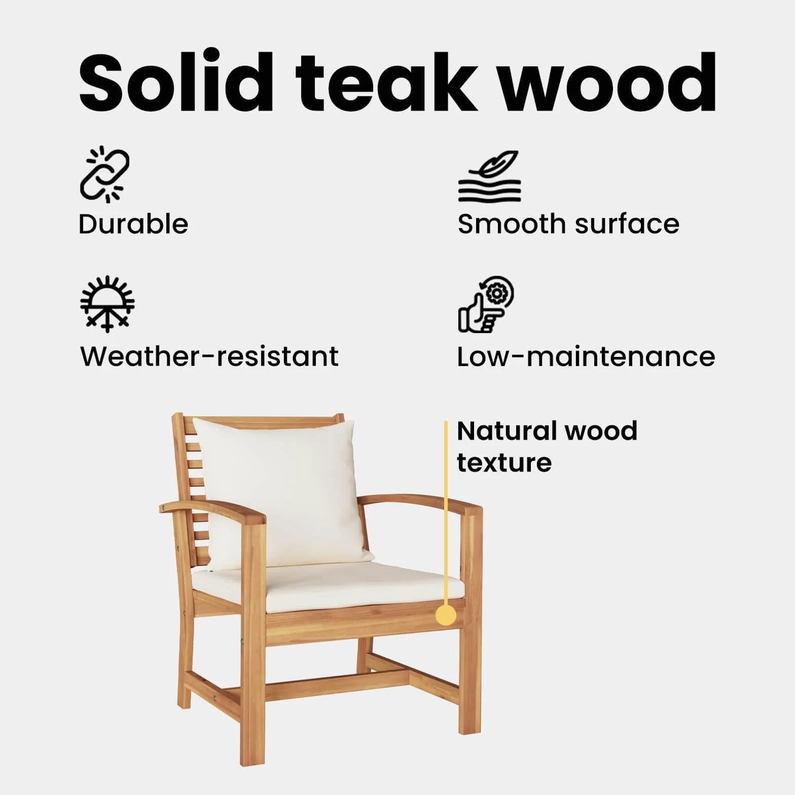 vidaXL Chaise avec Coussin 2 Pièce Marron et Crème 65 x 60 x 76,5 cm, Jardin et Terrasse, Ensemble Meuble d'Extérieur Rustique, Canapé en Teck, Salon en Bois Solide