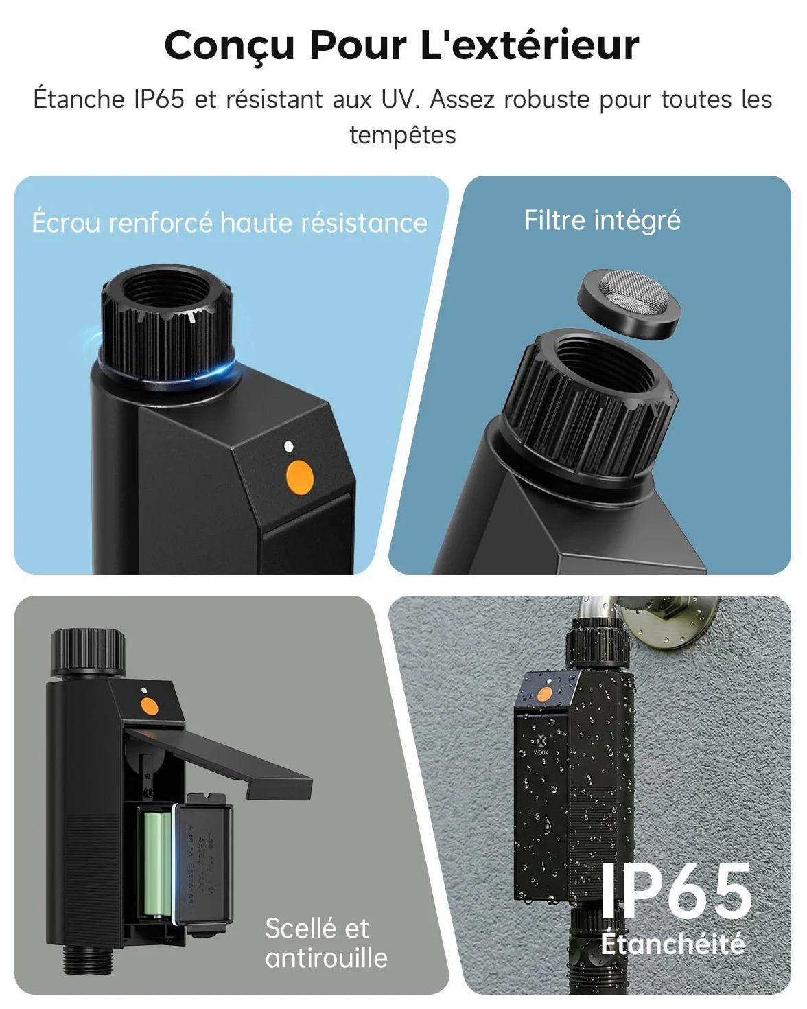 WOOX Programmateur Arrosage WiFi Intelligent 2,4GHz Contrôleur d'Arrosage IP65 Étanche Minuteur Automatique