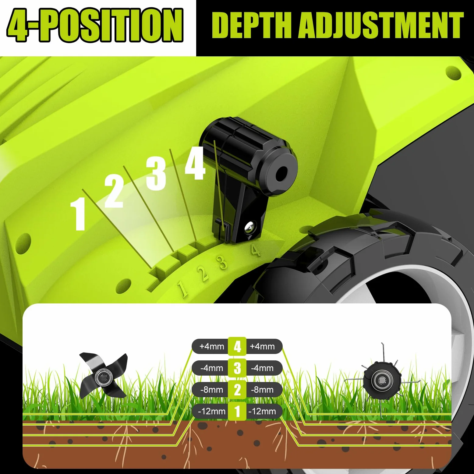 DEWINNER 1500W Scarificateur émousseur électrique, 2 en 1 Scarificateur AéRateur électrique, 3200 TR/Min, avec 2 Lames De Rechange Incluses, Bac Ramassage 30L, Profondeur Réglable-4 Profondeurs