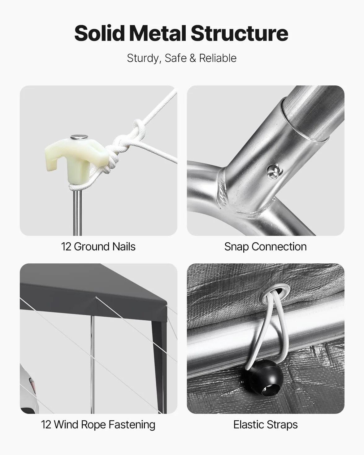 VEVOR Carport, 3,05 x 6,09 m, Abri de Voiture Robuste avec Cadre en Acier, Abri de Garage Extérieur, Résistant aux UV et à l'eau, Protection Toutes Saisons, Auvent pour Voitures, Bateaux, Moto, Gris