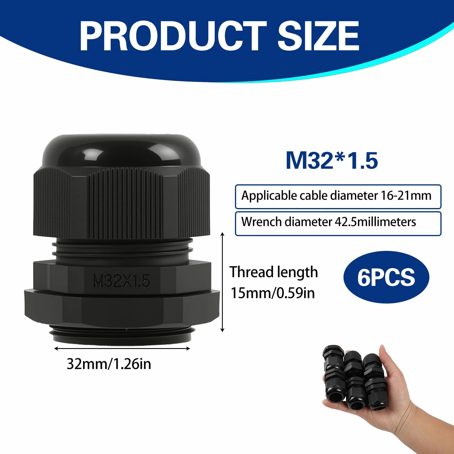 Lot de 6 Presse-étoupes M32 étanche IP68 Connecteurs Glandes pour câble 18-25 mm