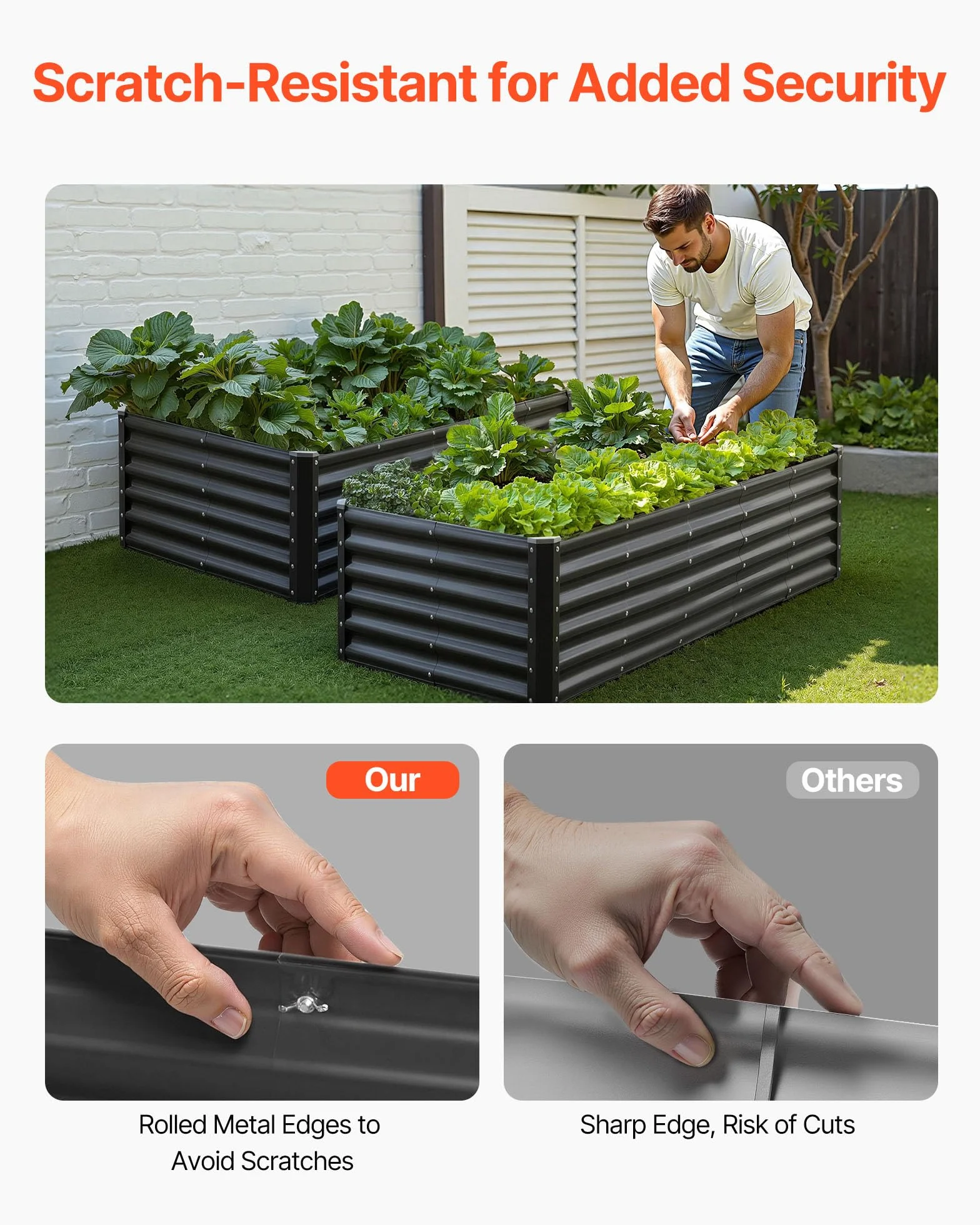 VEVOR Potager Surélevé Métal 180x90x43 cm Carré Galvanisé Lit de Jardin Fond Ouvert Gris Foncé