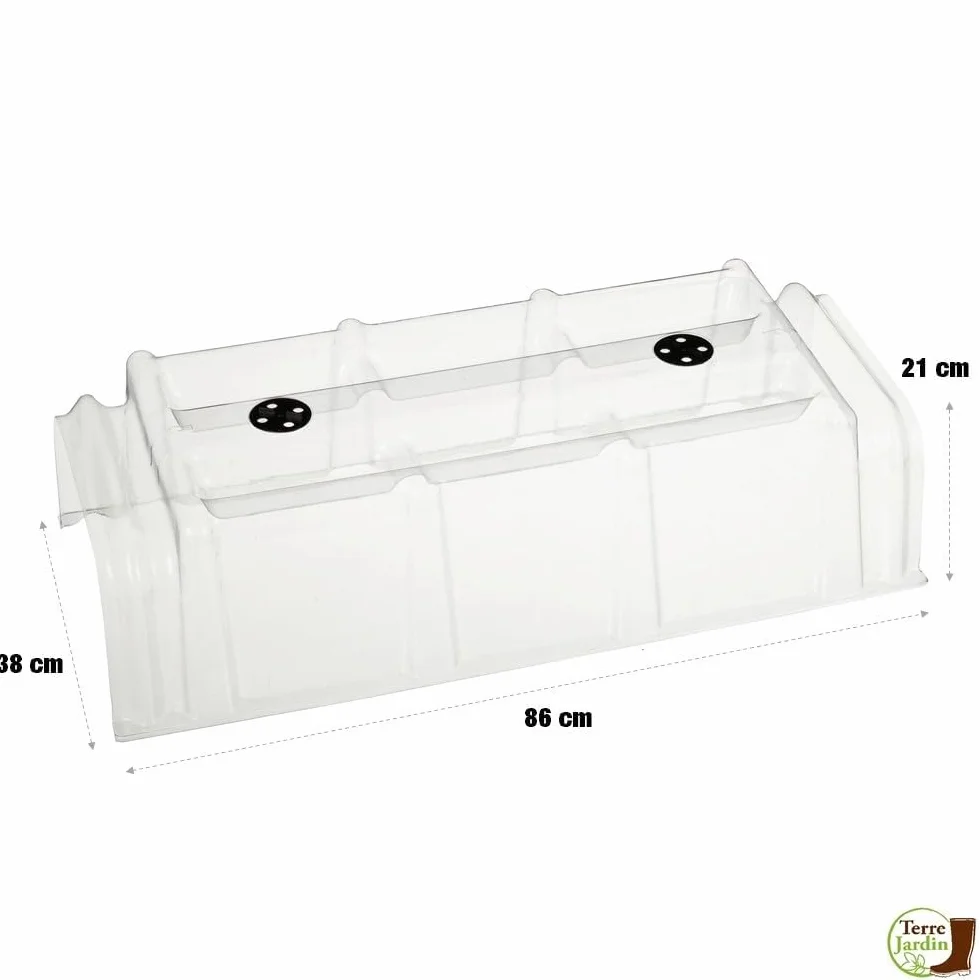 TERRE JARDIN - Tunnel de Forçage, 86 x 38 x 21 cm - Tunnel de Forçage Rigide, Transparent, Modulable, avec 6 Sardines de Fixation - Mini Serre Rigide Potager de Jardin avec Système de Ventilation