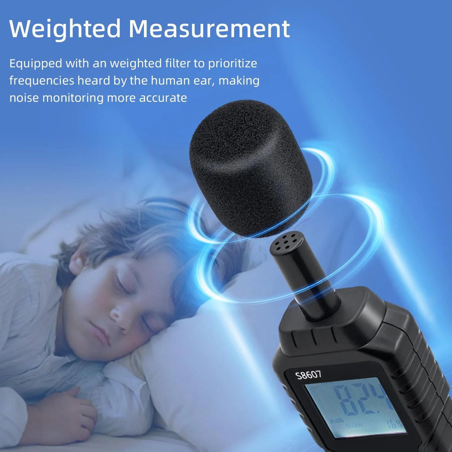 Sonomètre Numérique 30-130 dB avec Écran LCD pour Bureau, Chantier