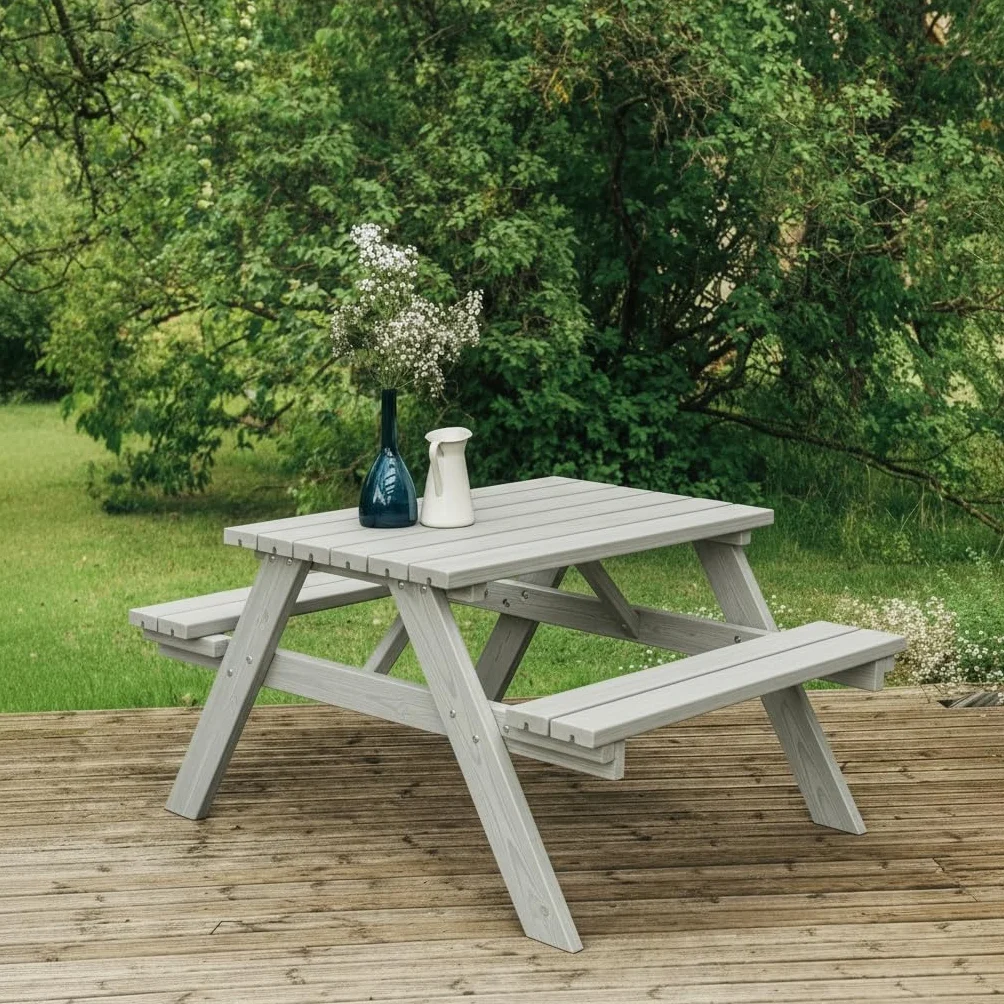 AMATA Banc de Pique-Nique en Bois Classique – Ensemble de Table de Jardin Extérieur avec Sièges Intégrés