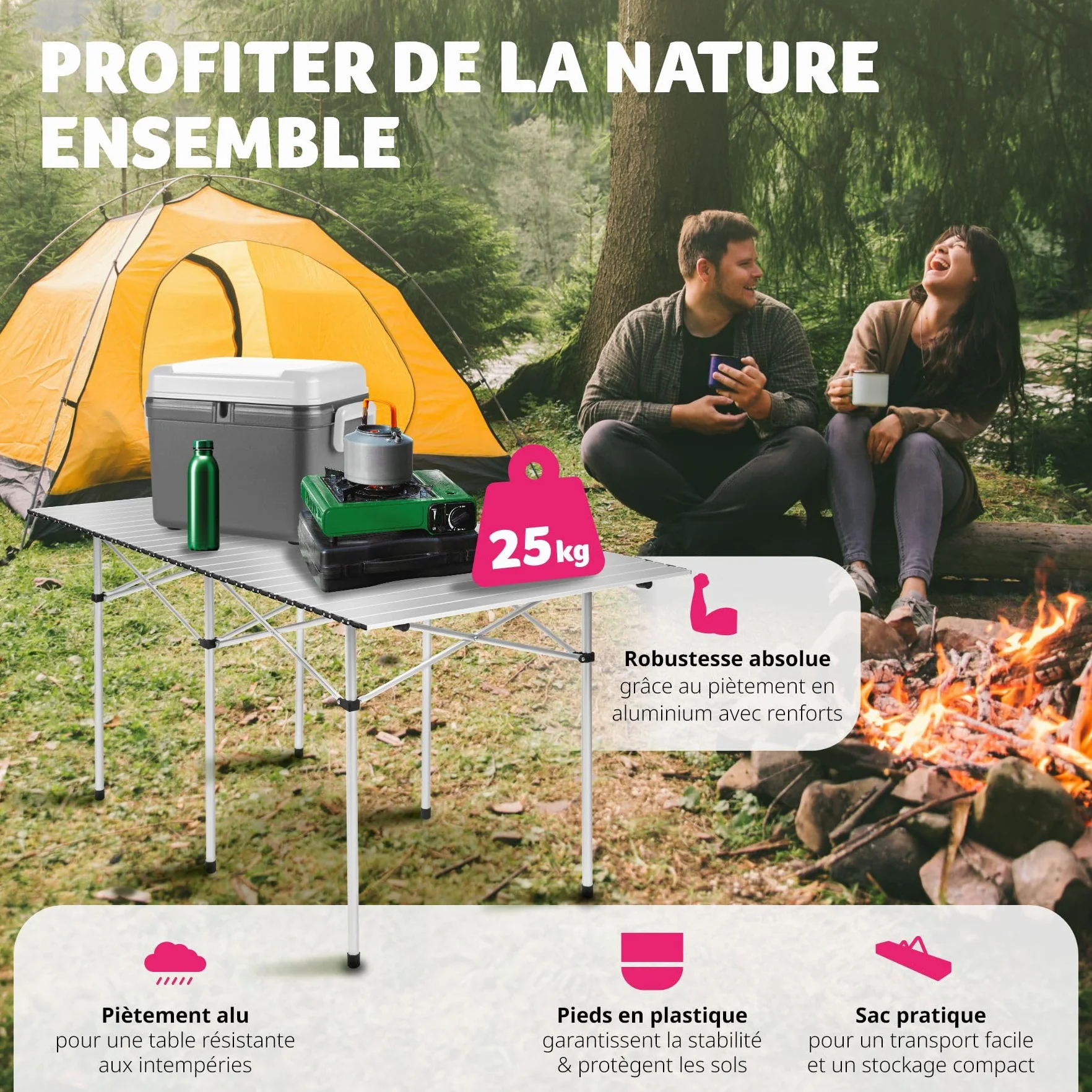 TecTake Table Pliante de Camping Aluminium Jardin BBQ Barbecue Pique-Nique Portable