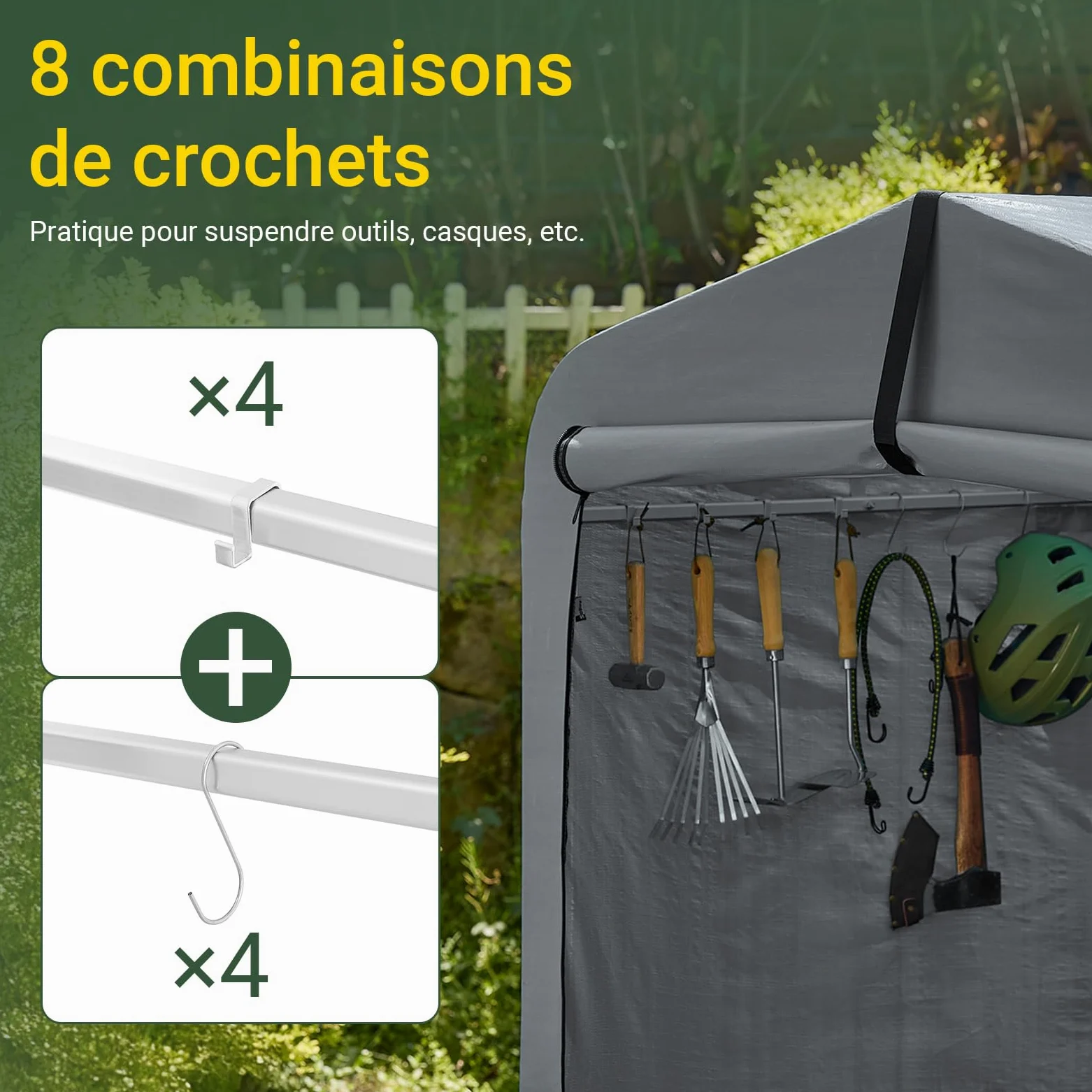 SoBuy Abri de Jardin, Cabane de Jardin Exterieur Imperméable, abri Moto avec des Crochets, Garage pour Vélo et Outils, Abri Vélo, Rangement et Stockage, Gris, 159x219x165 cm, KLS11-L-DG
