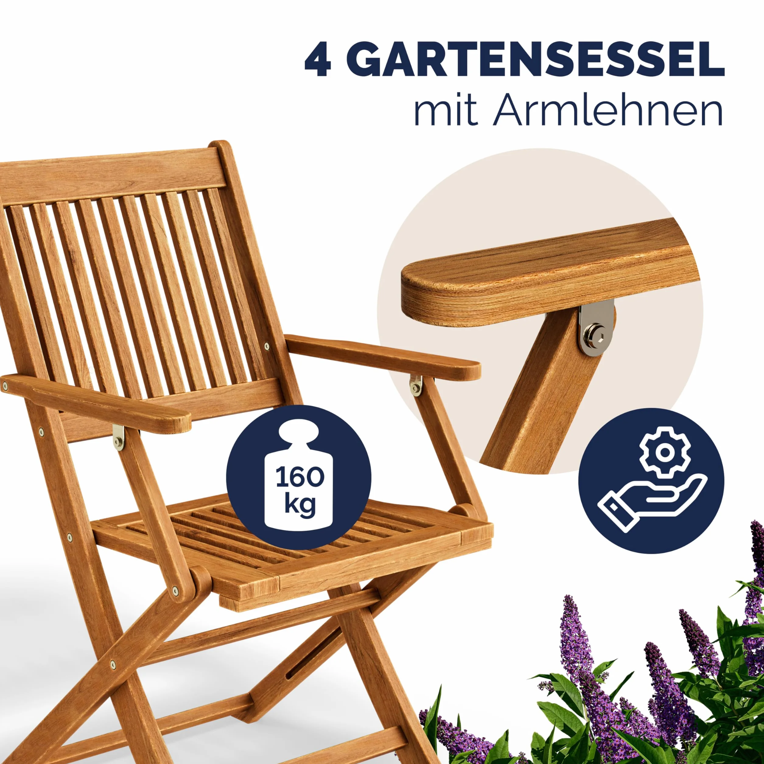 Casaria® Ensemble de Meubles de Jardin Sydney avec accoudoirs Salon de Jardin en Bois d'acacia certifié FSC® pour 4 Personnes Table Exterieur pour terrasse Version 2026