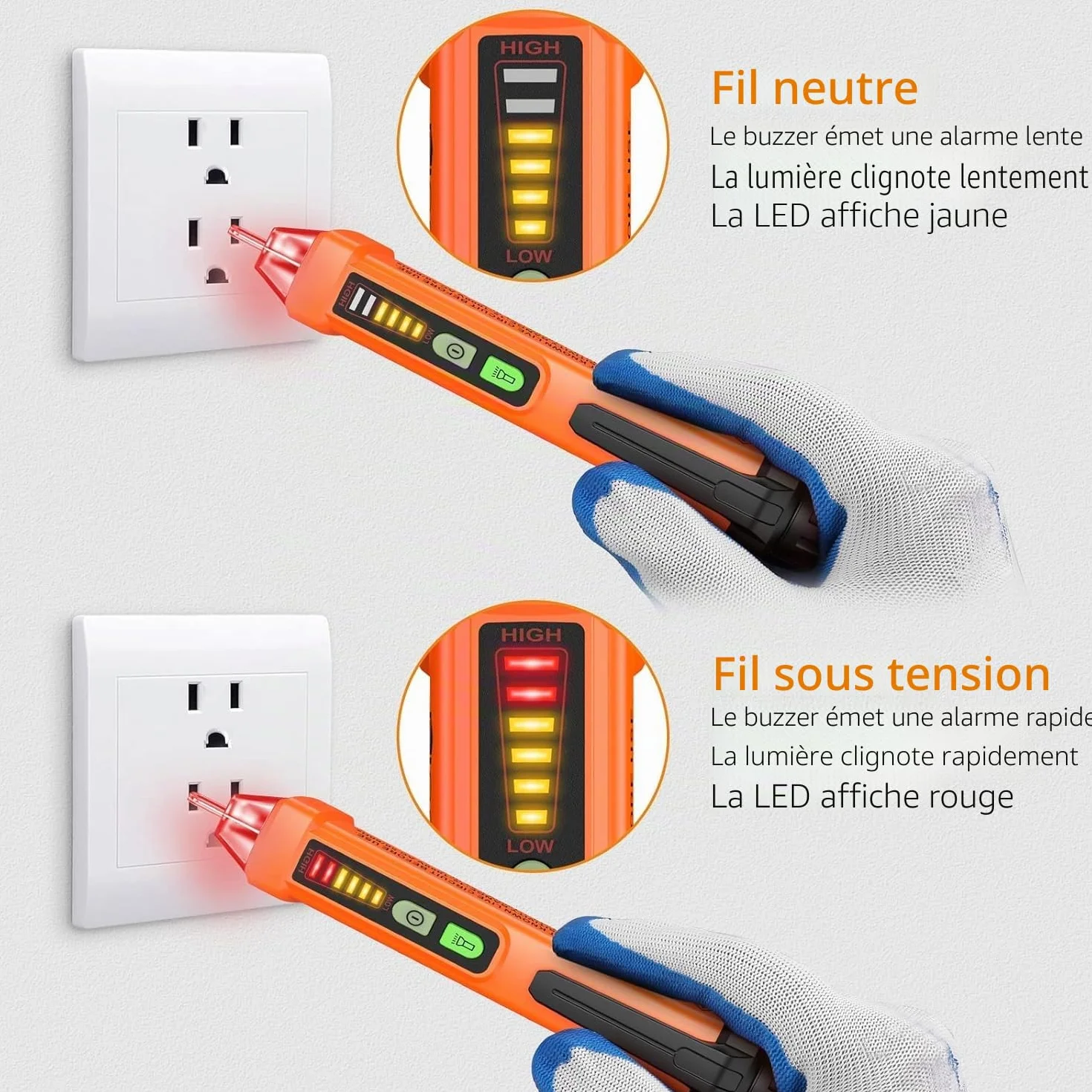 Neoteck Détecteur de Tension Sans Contact 12-1000V, Stylo Testeur NCV AC 50-500Hz