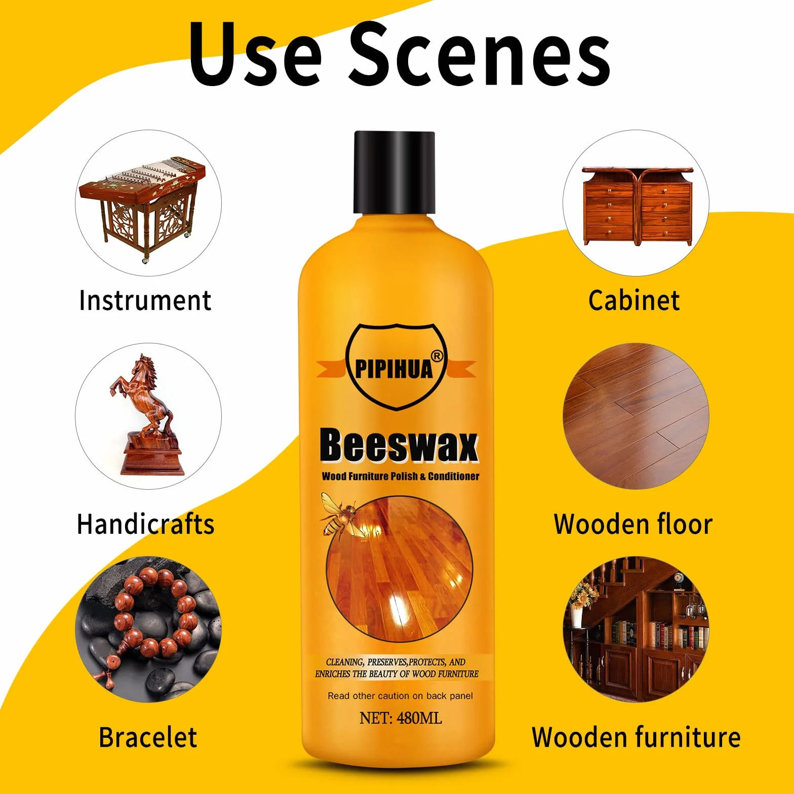 Cire D'abeille pour Meubles en Bois, Cire Naturelle Incolore 480 ml Protection du Bois Intérieur Extérieur