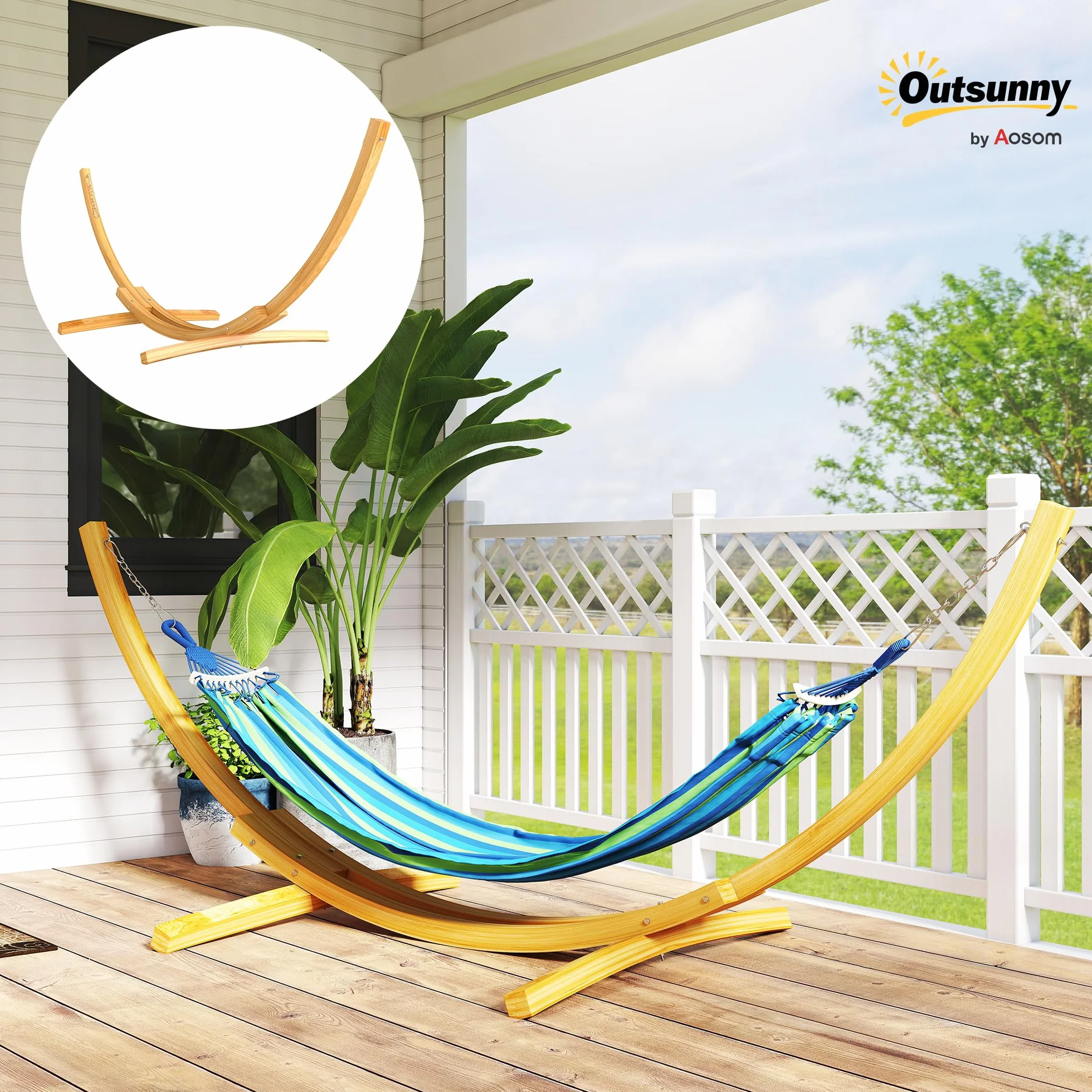 Outsunny Support Pied de hamac Structure Solide en Bois de pin Charge Max. 120 Kg dim. 325L x 120l x 118H cm Bois Naturel