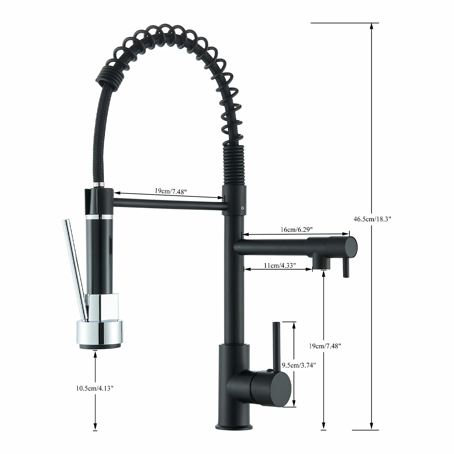 Robinet de Cuisine Noir Mitigeur Deux Jets Douchette Flexible Pivotante Rétractable Bec Haut Arc Élevé Rotatif 360°