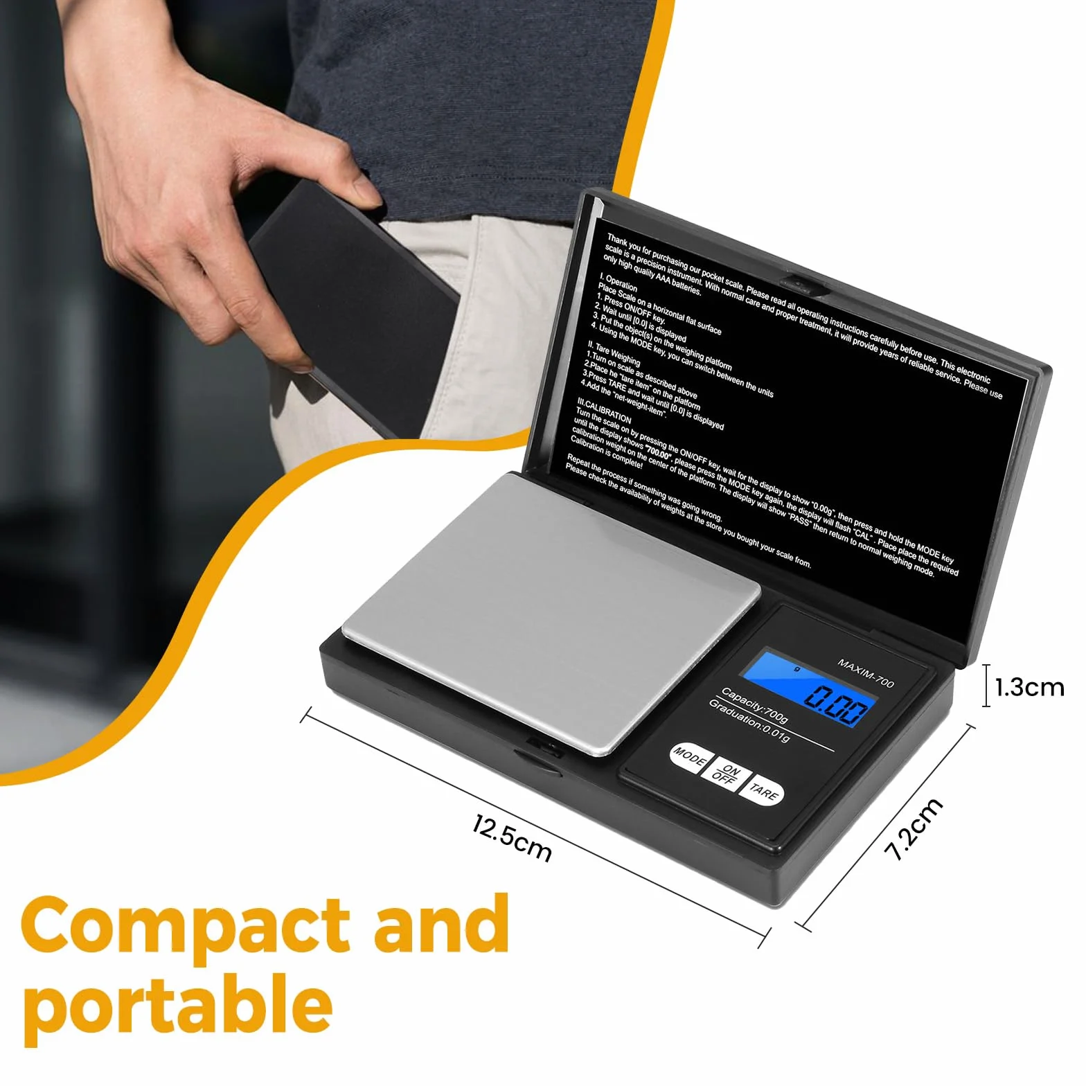 Balance de Précision Oderra 700g/0.01g, Balance à Bijoux Portable avec Écran LCD Rétroéclairé
