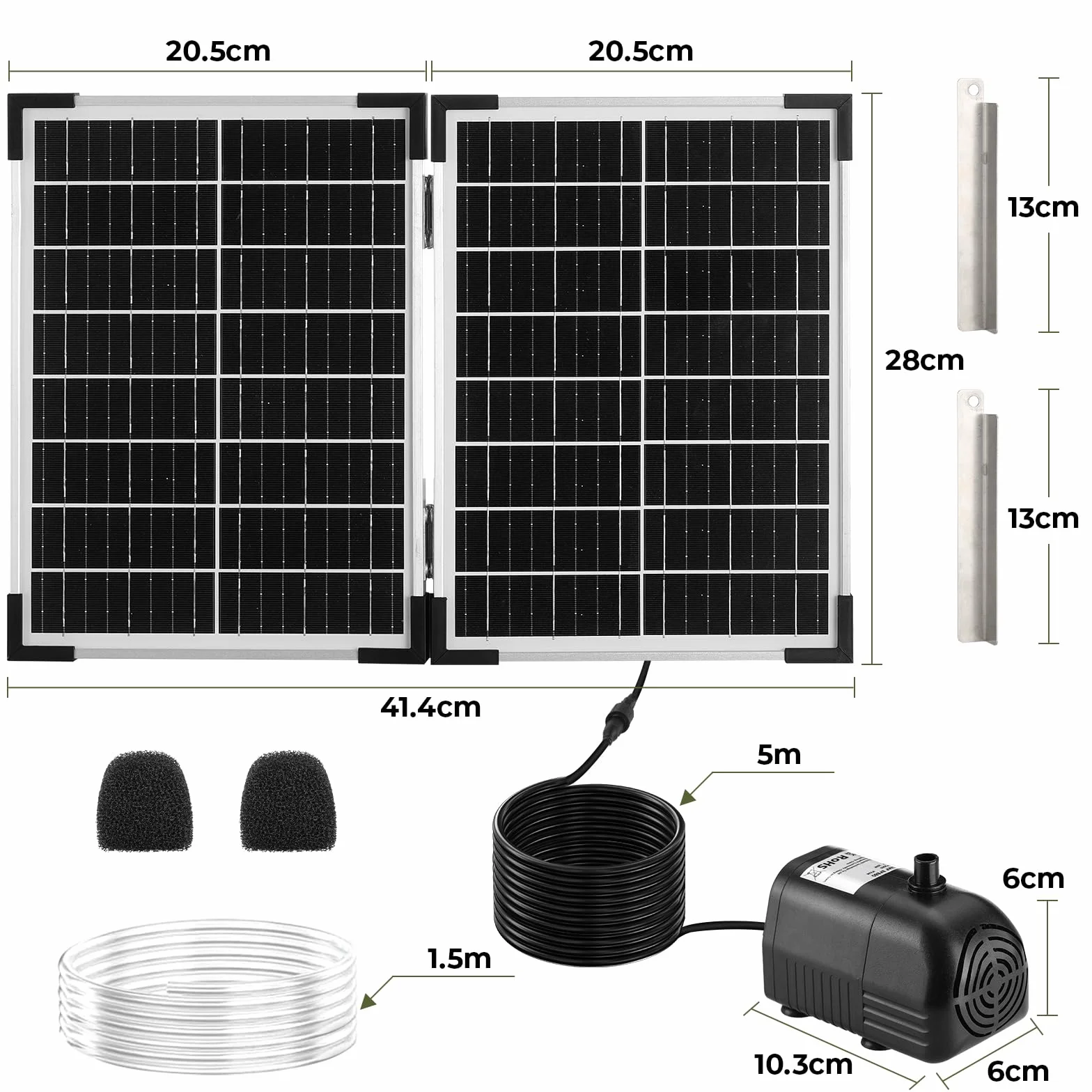 Pompe Solaire Bassin Extérieur 25W 260L/H Max 200cm Panneau Verre Moteur Sans Balais Clevich