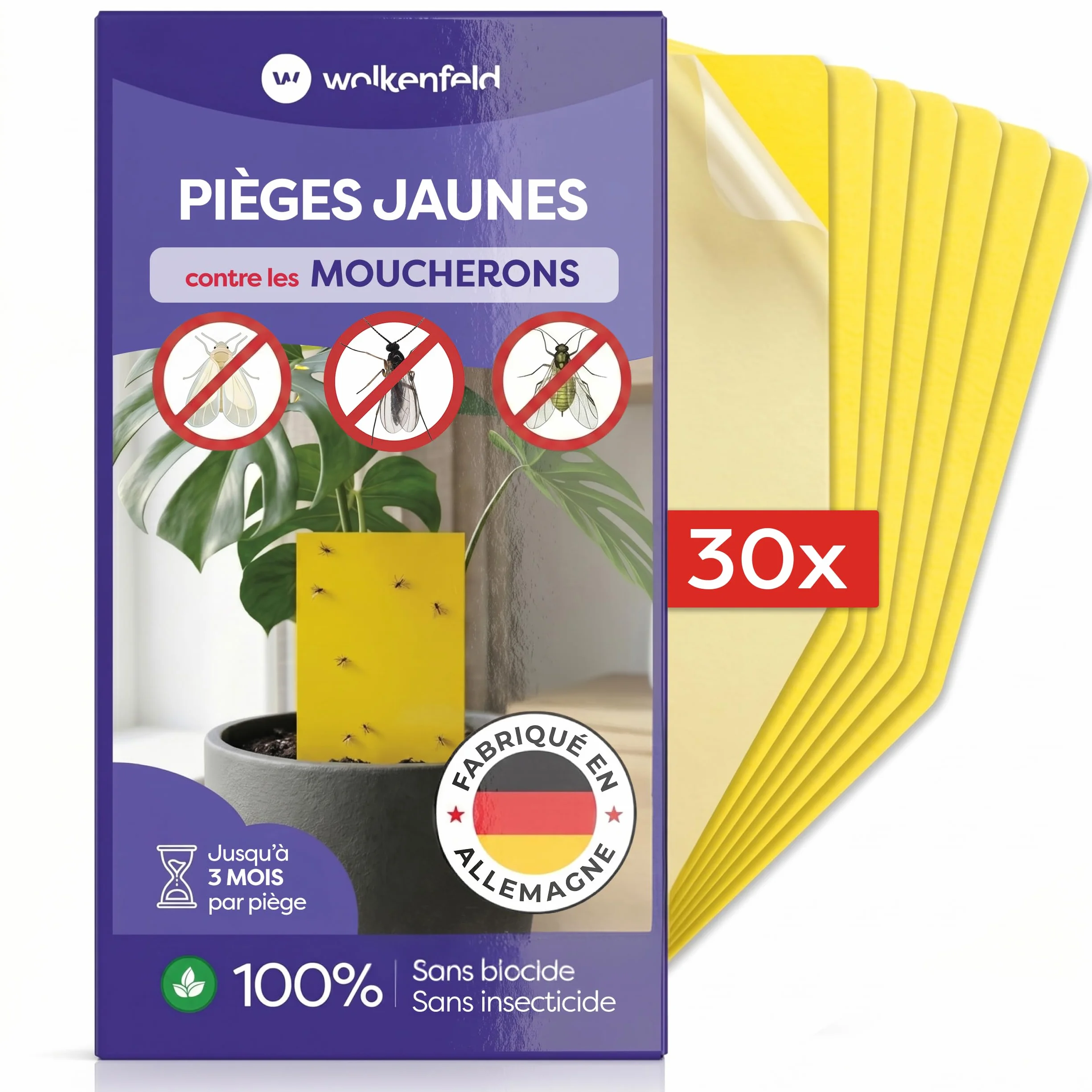 Wolkenfeld Piège à Moucherons Plantes 30 Pièces Stickers Jaunes – Anti Moucherons Interieur, Attrape Moucheron Adhésif Double Face, sans Insecticide – Plantes d’Intérieur & Serre – Made in Germany