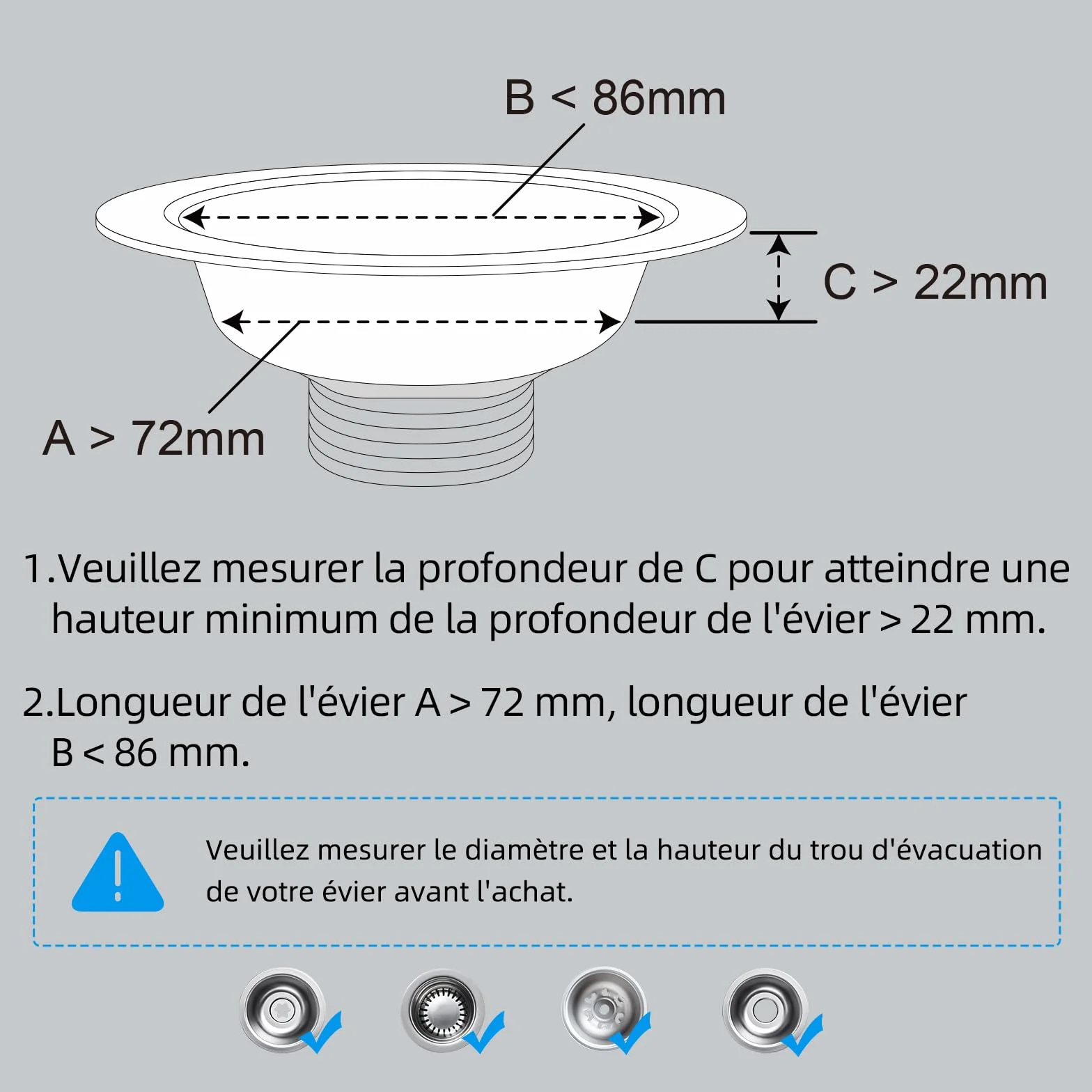 Hibbent Bouchon Evier Cuisine ABS avec Filtre INOX Anti-Blocage pour Évier Profondeur >22mm