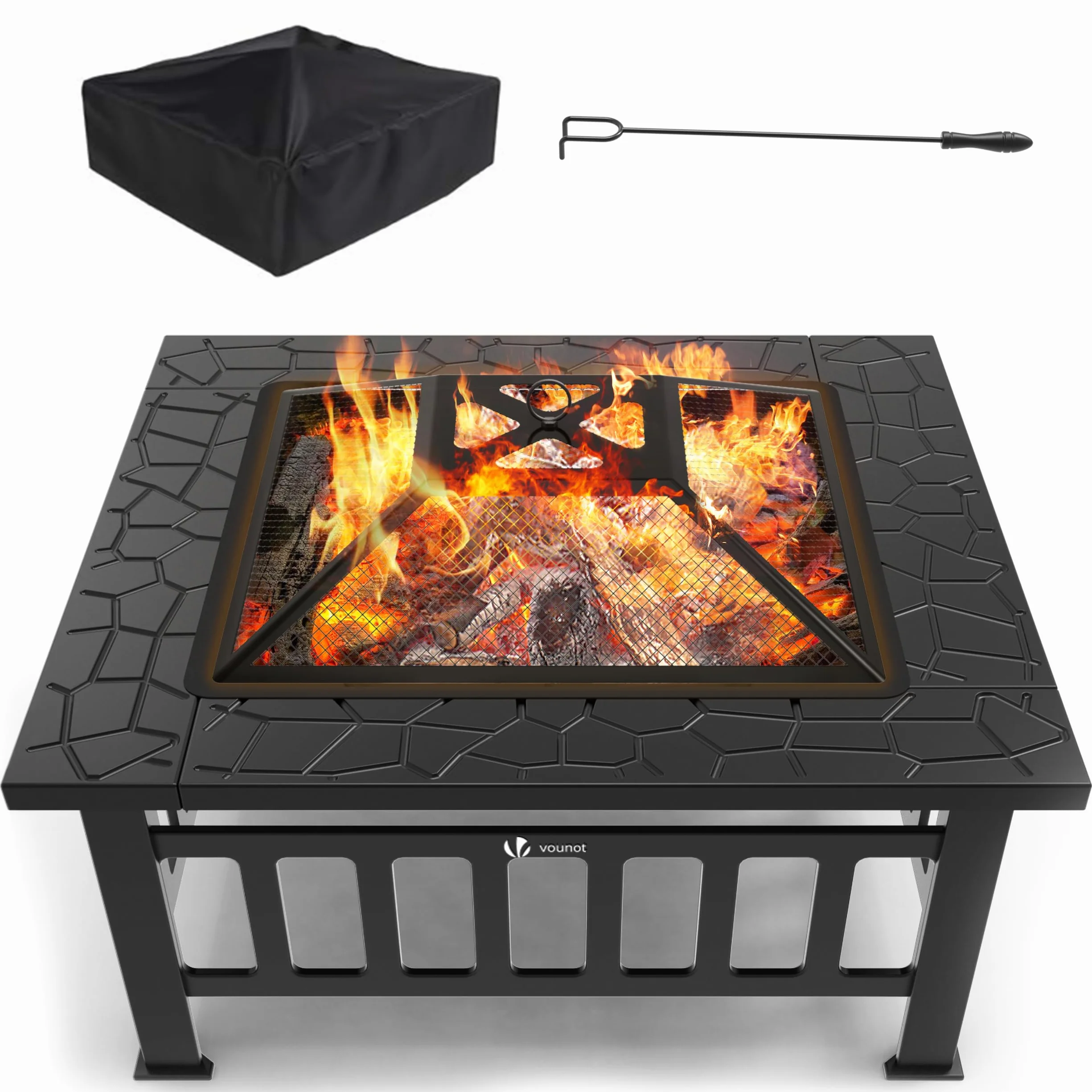 VOUNOT Brasero Exterieur Jardin 81x81x45cm Poêle Chauffant Noir
