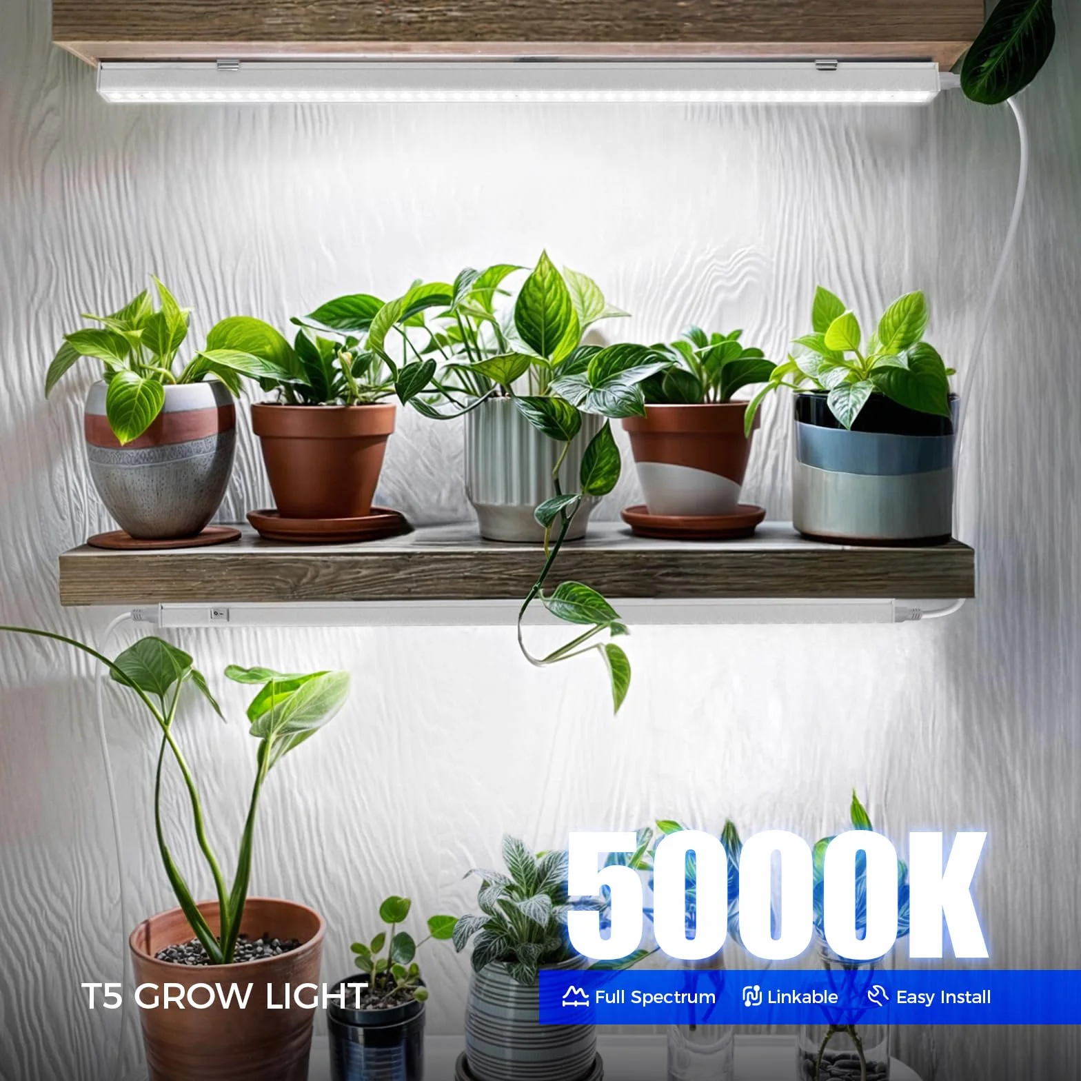 Barrina T5 Lampe Horticole 59cm 5000K Spectre Complet LED 40W 2FT Lampe de Croissance Connectable Pack de 4