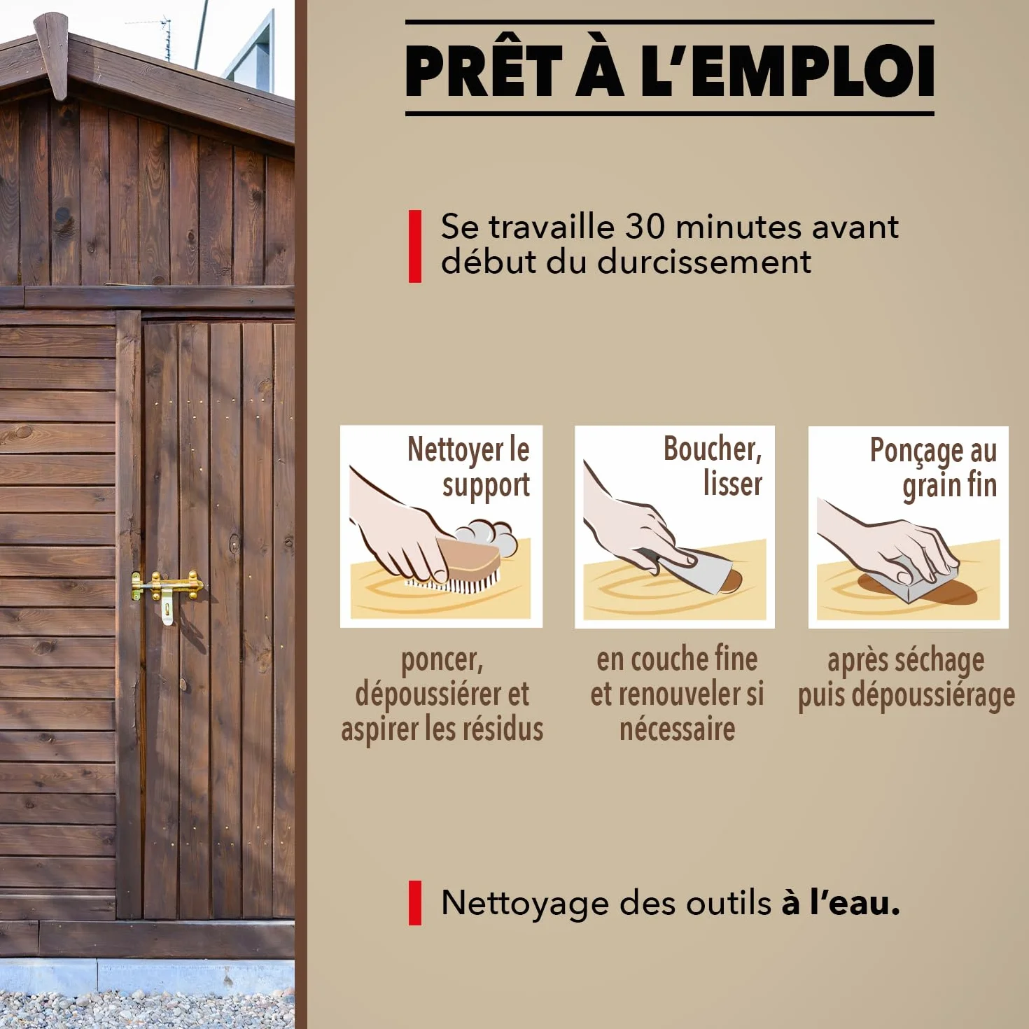 Pâtes à Bois Sans Odeur SINTO 80 g Prêt à l'Emploi Intérieur Extérieur Sec en 4h