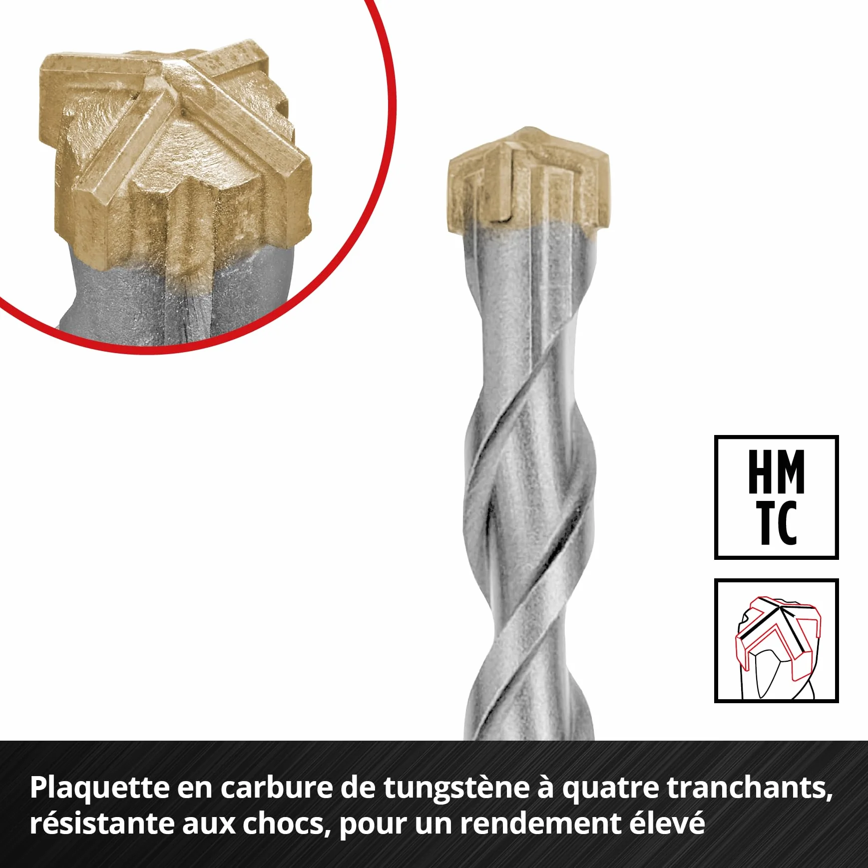 Original Einhell 7 pièces SDS Plus foret marteau 160 mm acier à outils 40Cr plaquette métal dur quatre tranchants