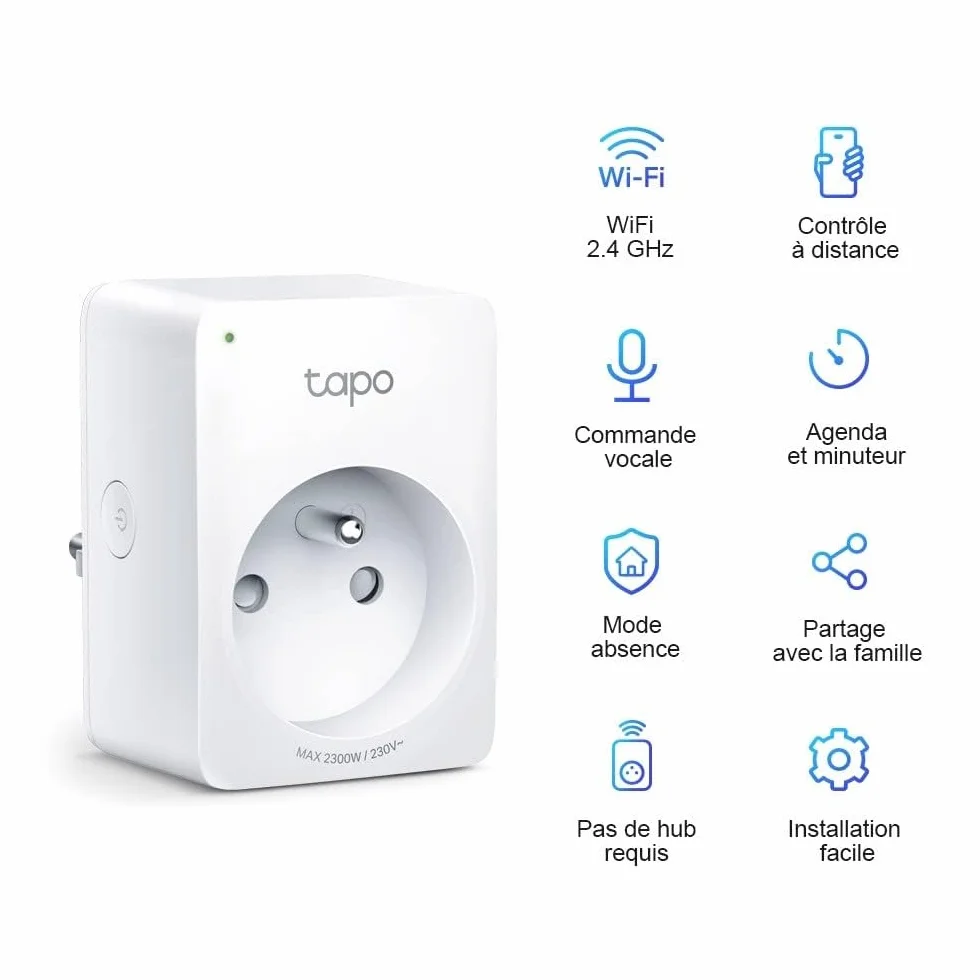 Tapo Prise Connectée WiFi Intelligente 10A Type E Compatible Alexa Google Home Tapo P100 1 Pack