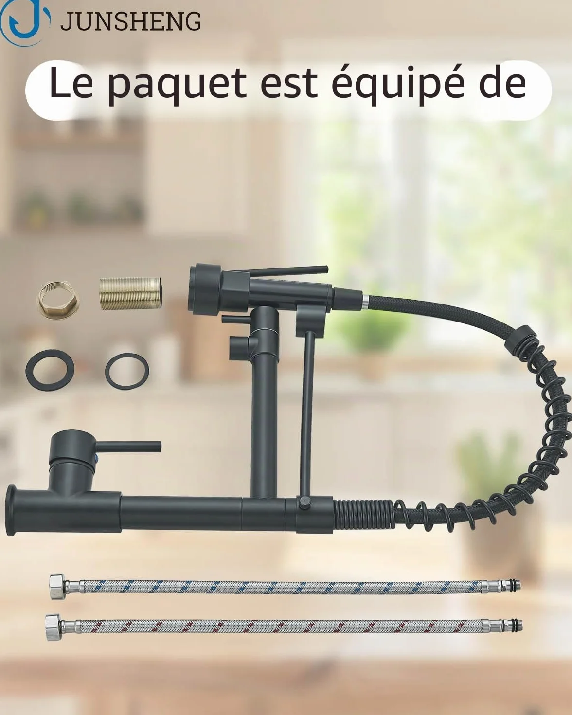 JUNSHENG Mélangeur de cuisine haute pression extractible 2 sorties jet et épruce Noir