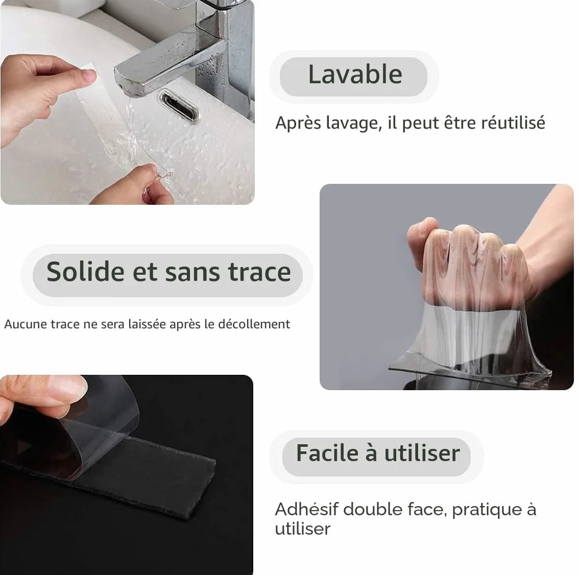 Ruban Adhésif Double Face Extra Fort 6M Nano Tape Transparent Lavable Antidérapant