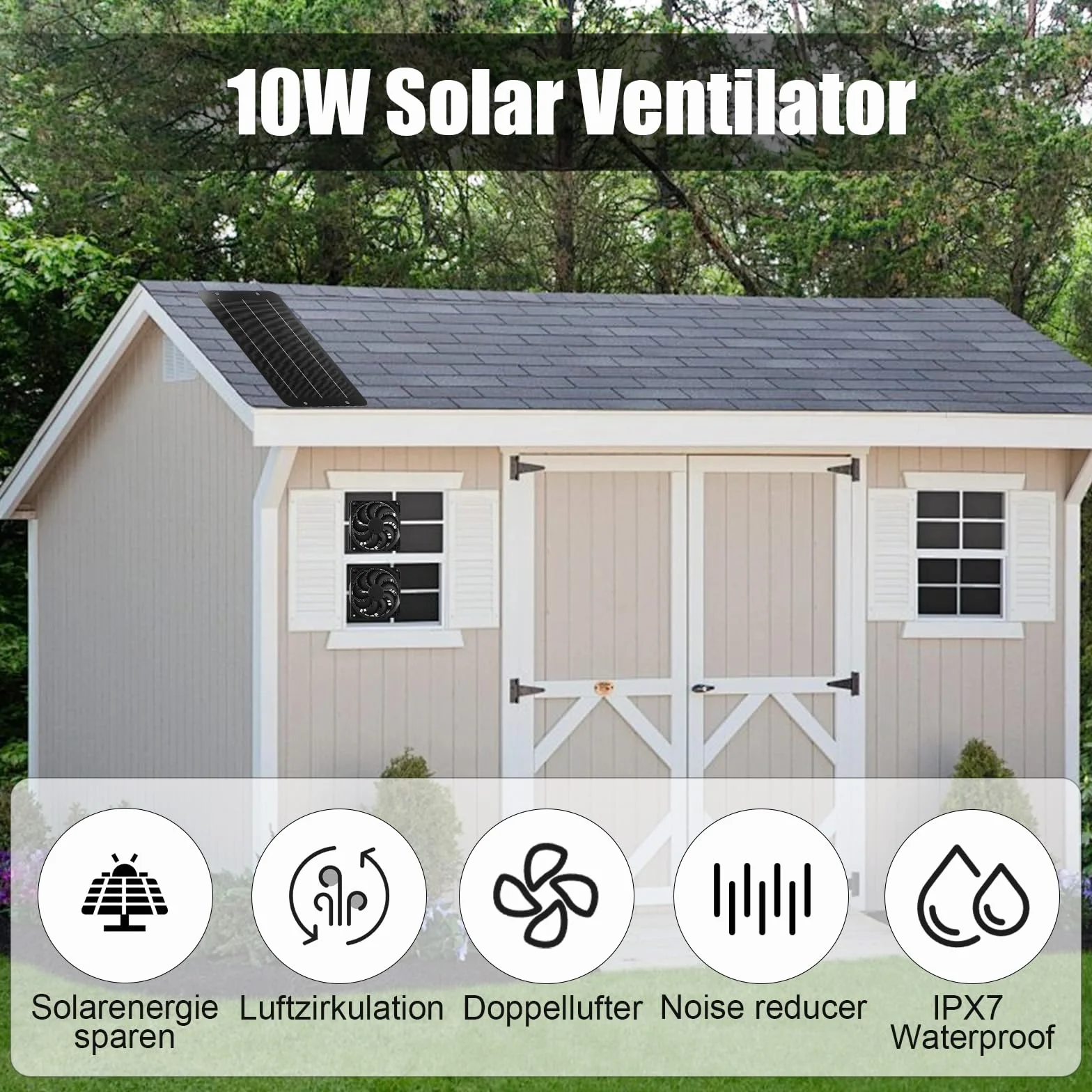 Joycabin Ventilateur solaire 12V 10W double extraction portable pour serre