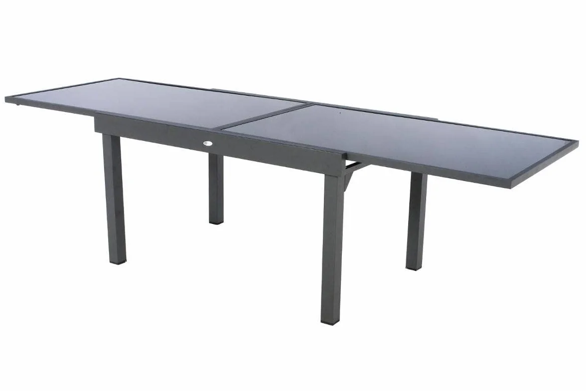 Hespéride Table de Jardin Extensible Piazza Gris Graphite 10 Places Aluminium Antirouille Verre Trempé