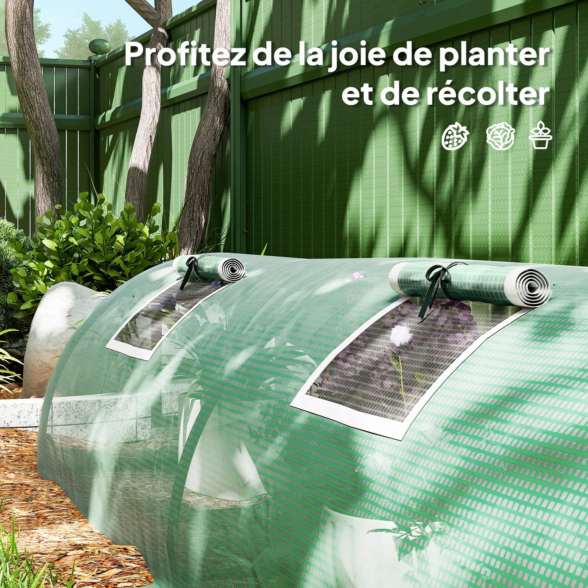 Outsunny Mini Serre de Jardin Mini Serre Tunnel à tomates 300 x 80 x 45 cm Acier PE Haute densité 140 g/m² Anti-UV 5 Portes en Filet enroulables Vert