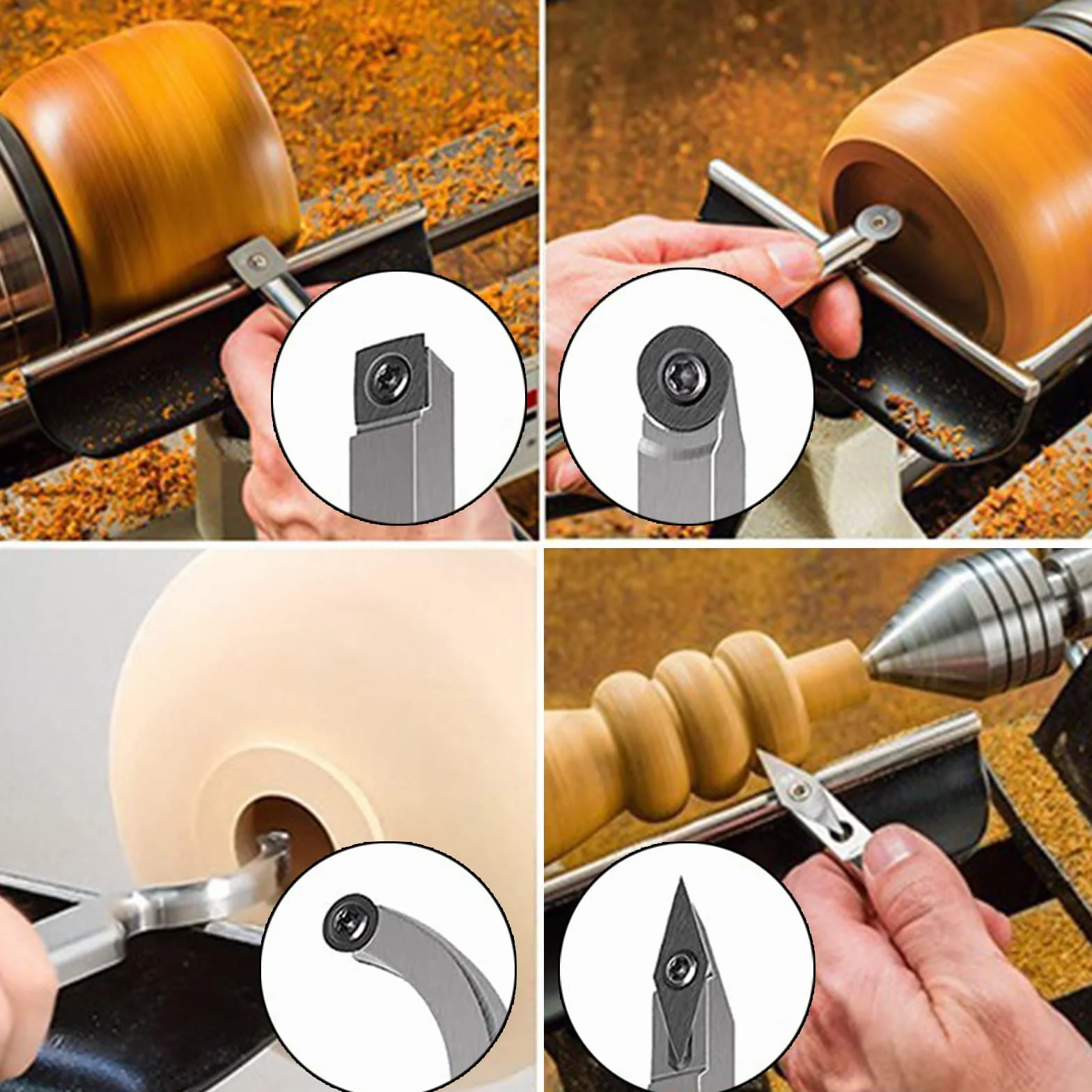 Plaquettes Carbure 16 Pièces Kit de Fers à Tourner CNC pour Bois Vis M4