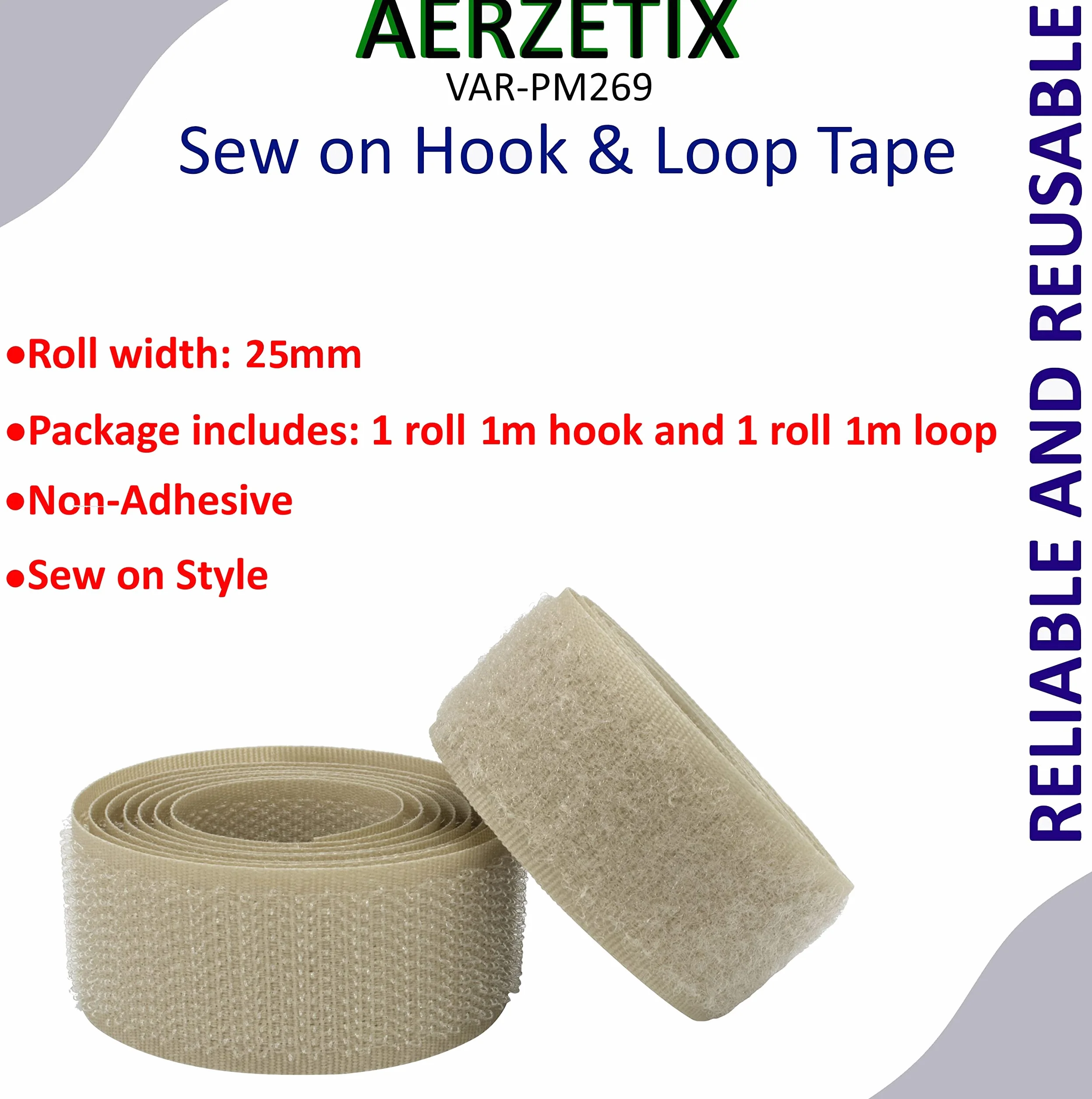 AERZETIX Bande scratch 25 mm 1 mètre auto-agrippant serre câbles ruban attache sangle beige foncé polyamide polyester