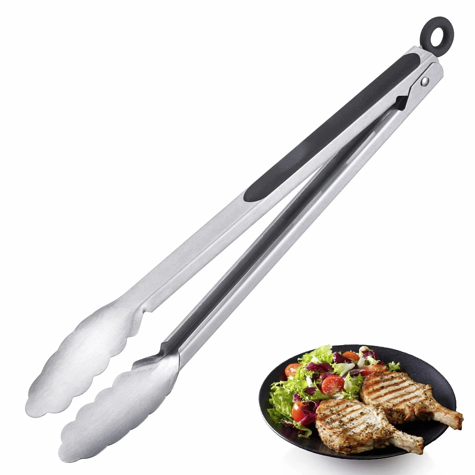 Westmark Pince à Grillade + Pince à Service, avec Manches en Acier inoxydable et Poignées caoutchoutées, Longueur : 35 cm, Acier inoxydable/plastique, Classic Spezial Maxi, Argenté/Noir, 16252270