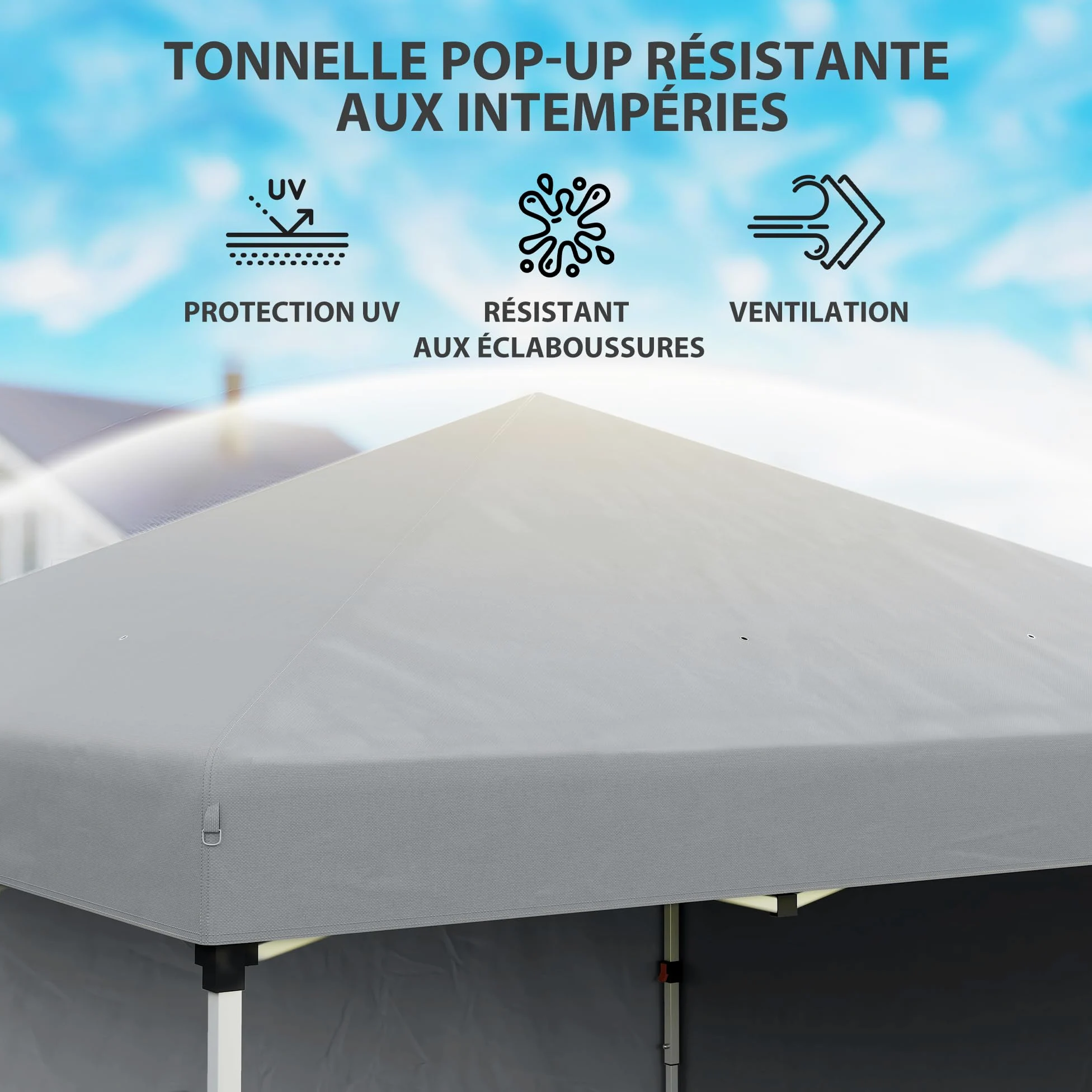 Outsunny Tonnelle de Jardin Pop-up Pliant Barnum réglable en Hauteur Protection UV 30+ 2 parois latérales - Sac de Transport Inclus - pour fête, événement Plein air - 297 x 297 x 288 cm Gris Clair