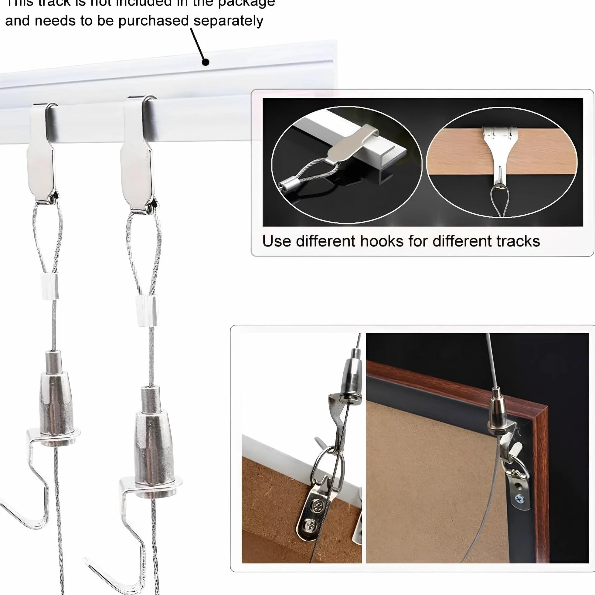 Kit de suspension de tableau acier inoxydable 8 pièces 2m avec crochet ajustable