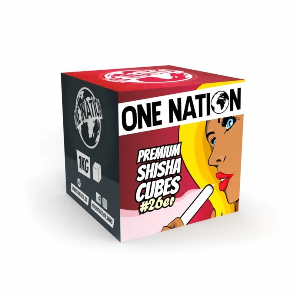 ONE NATION Lot de 26 charbons de noix de coco de qualité supérieure - Chicha en 100 % coquilles de coco - Durée de combustion max. 120 minutes - Chaleur forte - Sans goût propre ni additifs chimiques