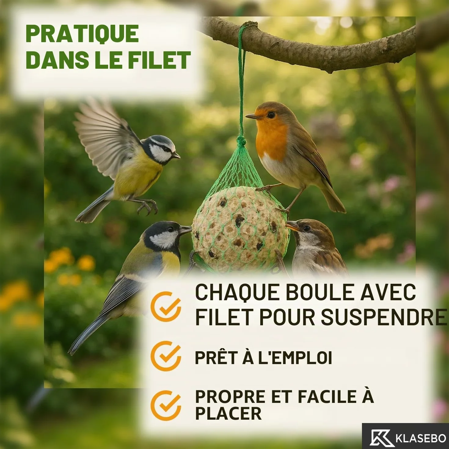 KLASEBO Boules de Graisse Oiseaux avec Insectes 200 x 90 g Filet