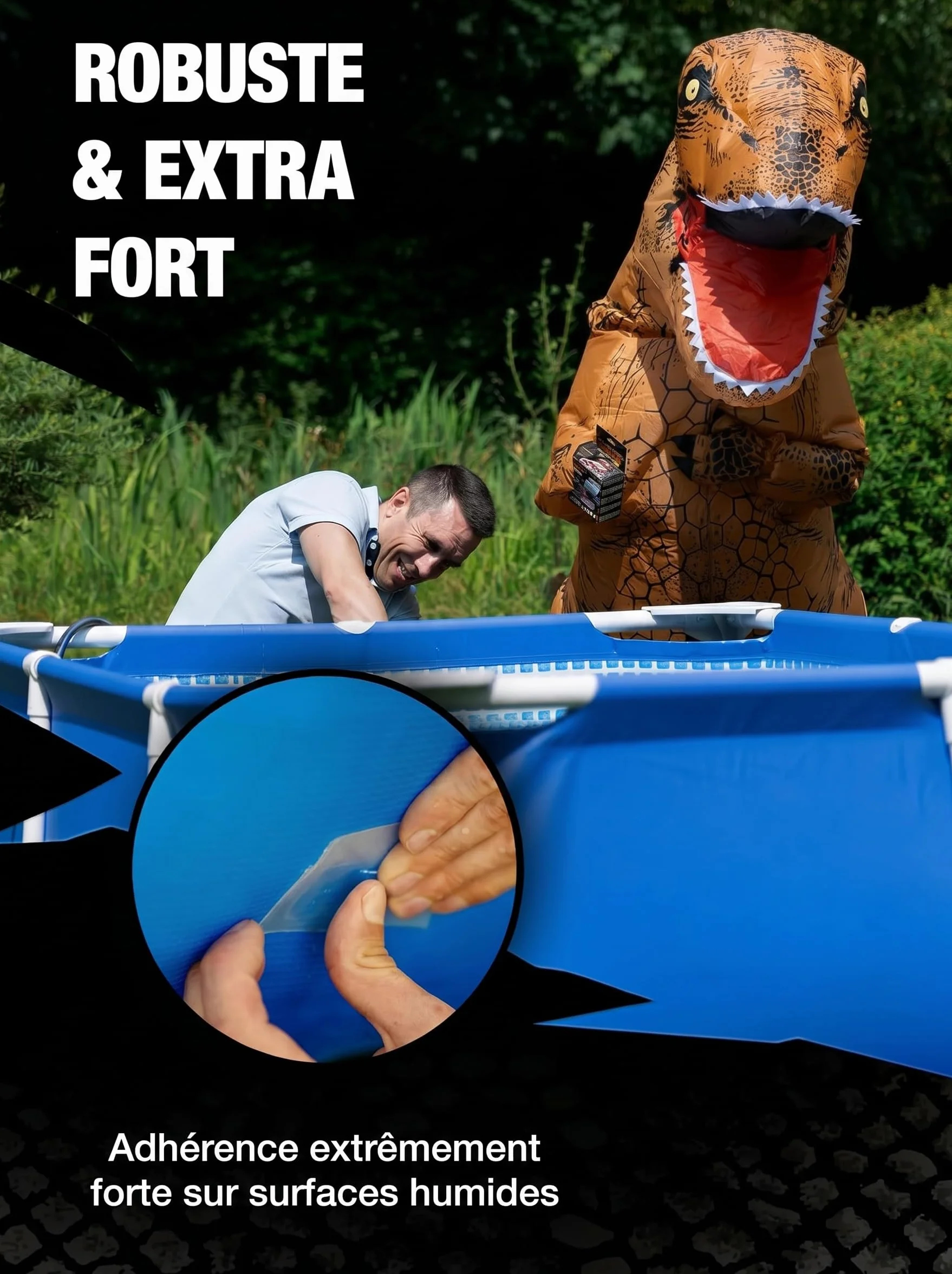 Ruban adhésif transparent étanche T-REX 50mm x 1,5m résistant aux UV chaleur piscine extérieur