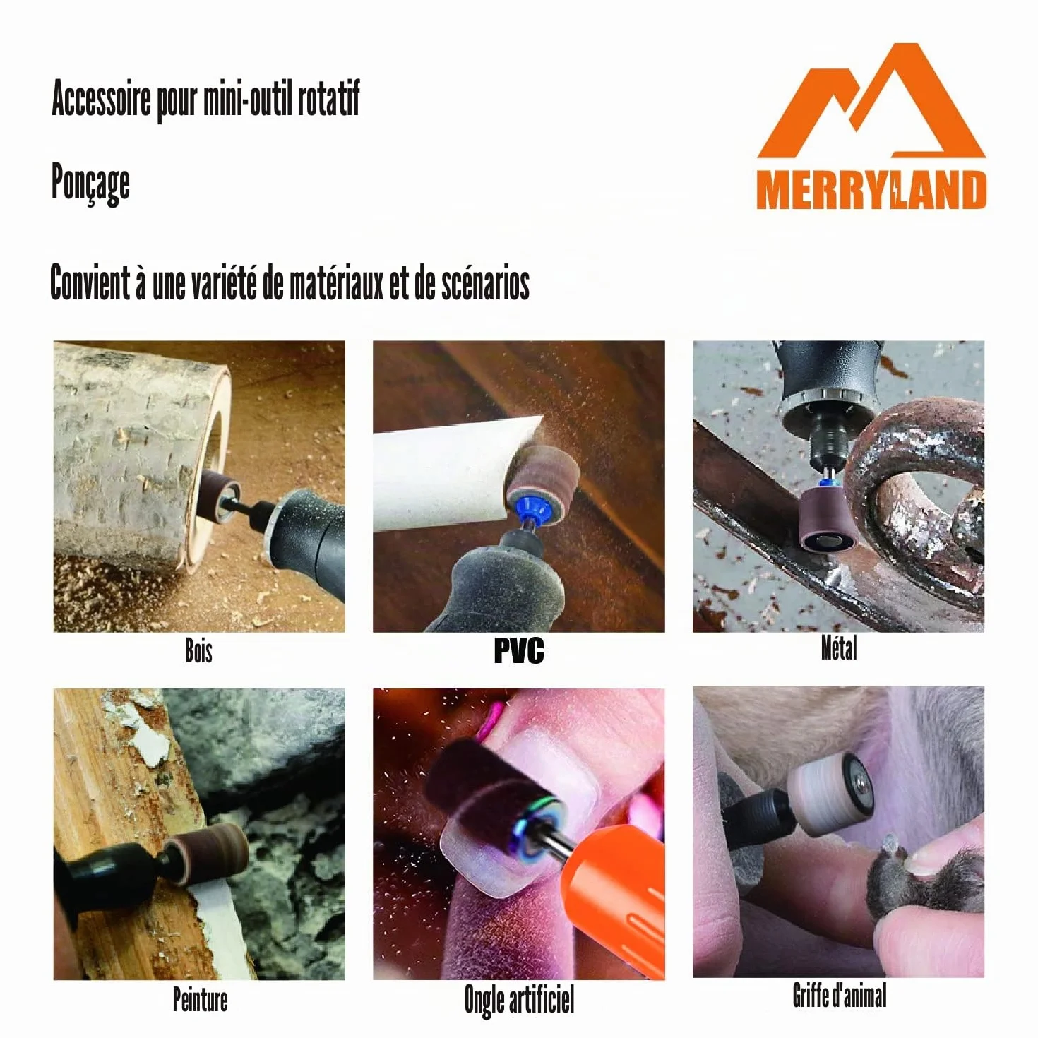 Merryland Tambour de Ponçage pour Dremel 184pcs, Bande de Ponçage 120# 13mm 180pcs, Manchon de Ponçage Outils Rotatifs