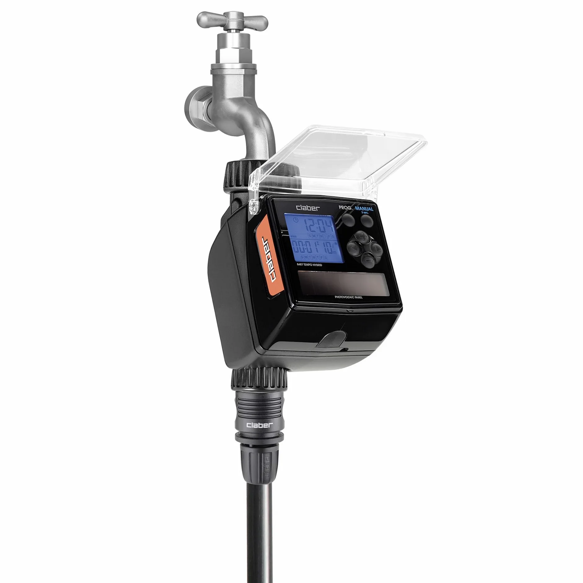 Claber Tempo Hybrid, programmateur arrosage Automatique à Une Voie avec Panneau photovoltaïque