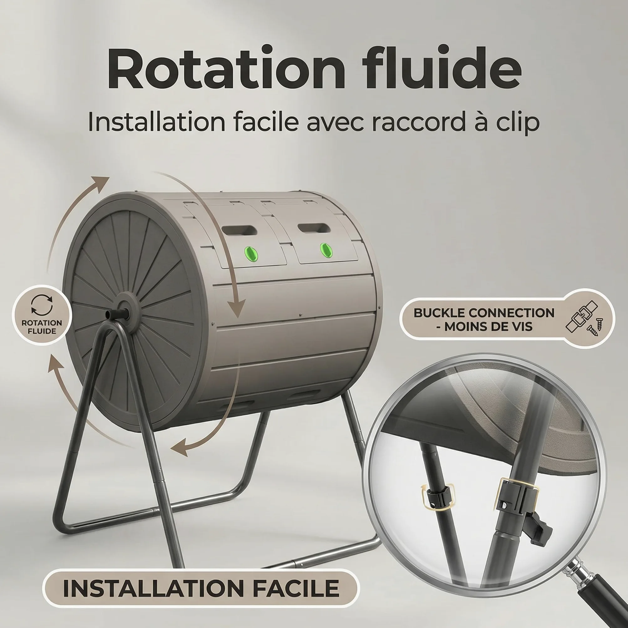 GOPLUS Composteur de Jardin Rotatif à 360° Exterieur, Bac à Compost en PP à Double Chambre 142L, 2 Portes Verrouillables et Support Métallique, 2 Pales Mélangeuses pour Compostage Rapide, Terrasse
