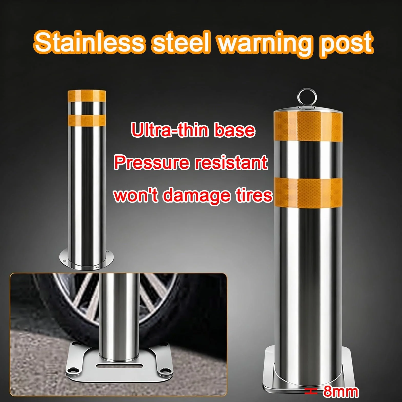 NEONMAN Arceau de Sécurité Amovible en Acier Inoxydable avec Bande Réfléchissante pour Stationnement – 11.4x60cm