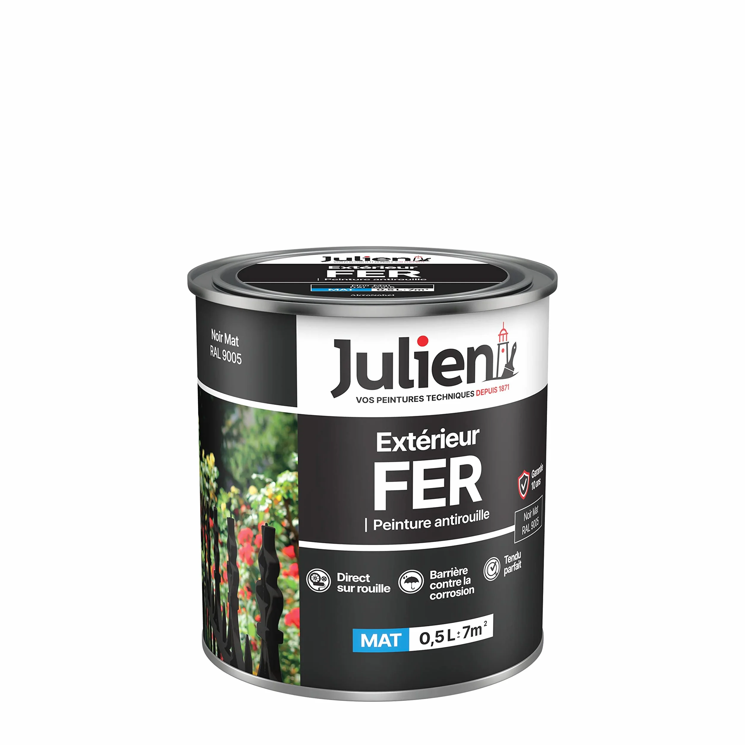 Julien Peinture Fer Anti-Rouille Mat Noir 0,5 L